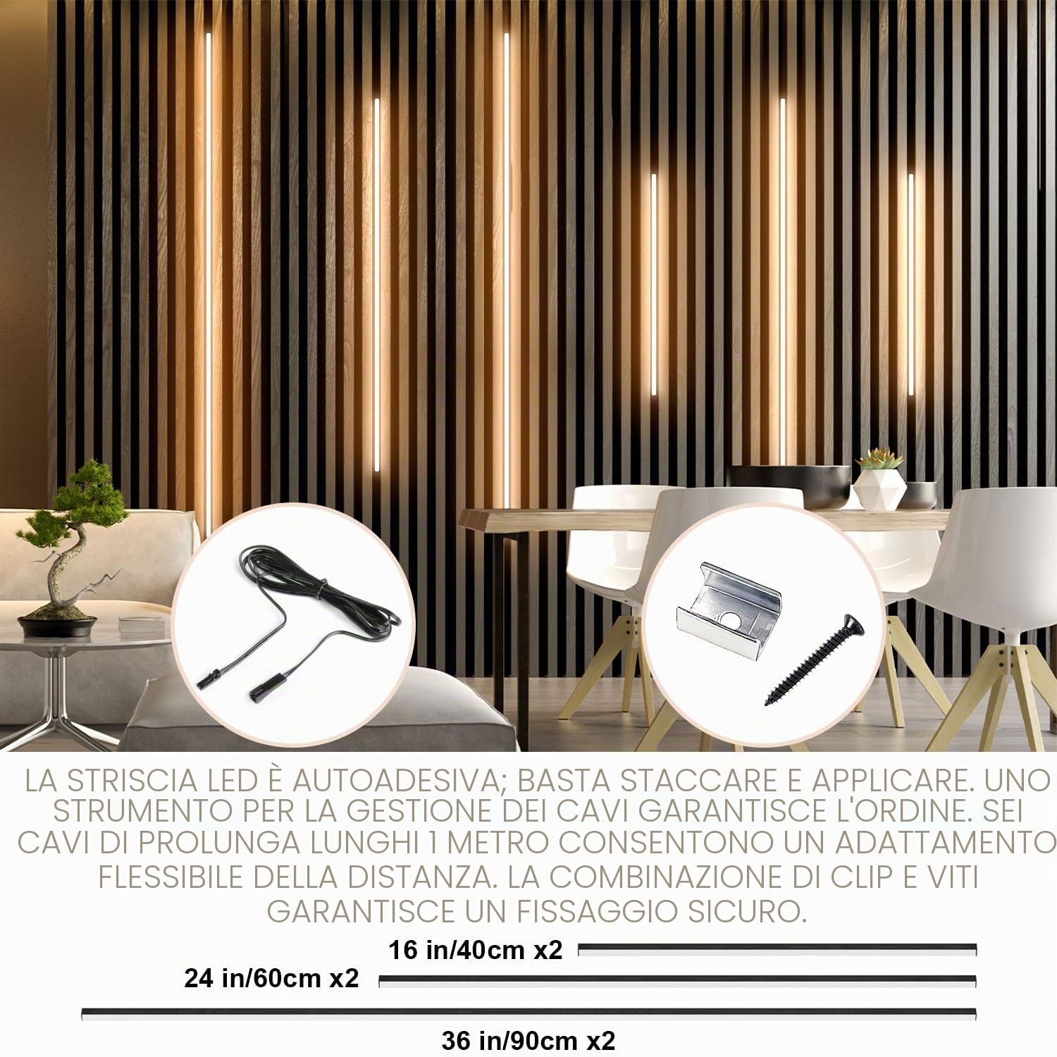 Lichaser Incasso Nero Striscia LED per Pannelli Fonoassorbenti, 6 Luci a Striscia Dimmerabili con Sensori per Pannello Fonoassorbente Parallele, LED Adesiva per Pannelli Acustici (2*40+2*60+2*90 cm)
