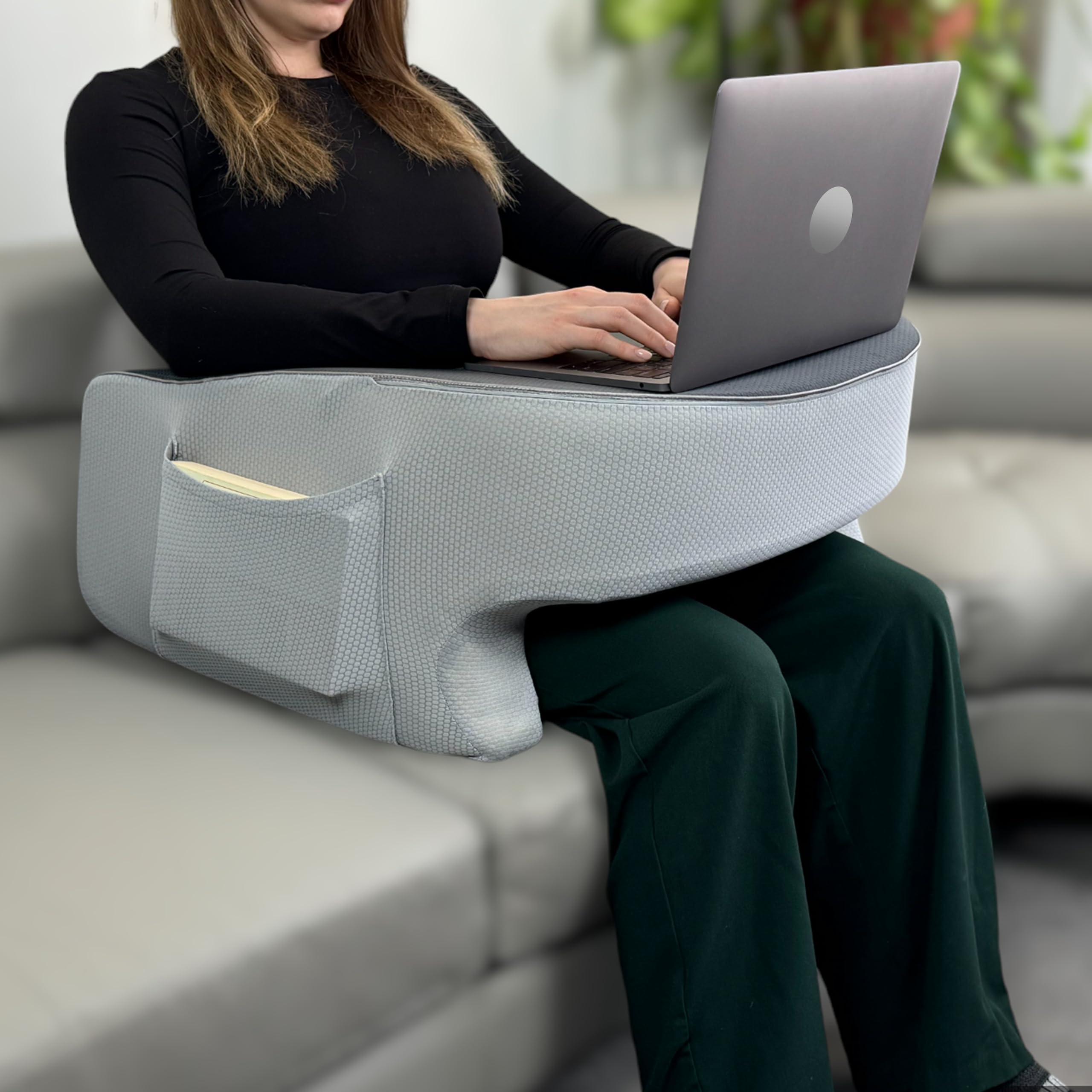 Fitster Reading Pillow for Bed, Gaming Pillow for Lap, Petite Adults, Teens Arm Rest Pillow, Memory Foam Lap Desk Pillow for Reading, Working, Playing, Crocheting in Bed and Couch