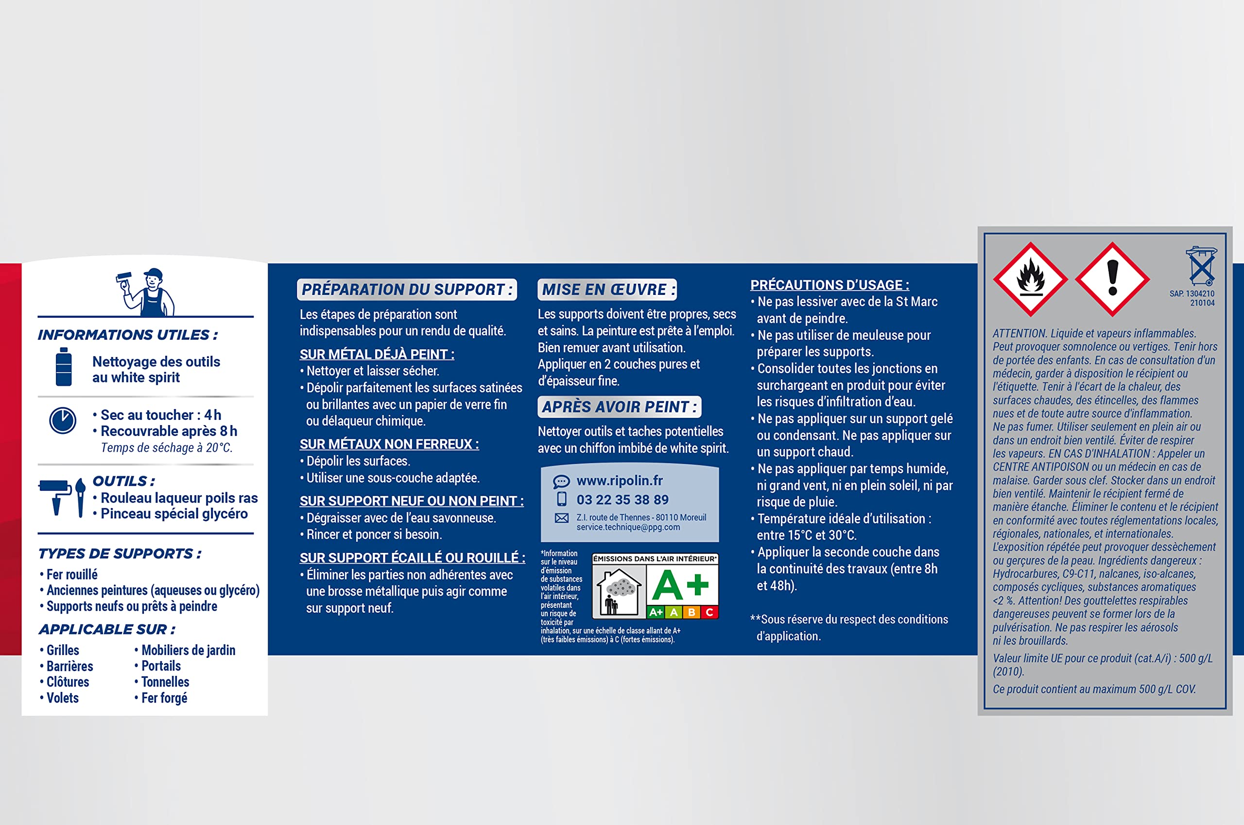 Ripolin – Vernice per ferro da esterno, glicero, antiruggine, senza sottostrato diretto sulla ruggine, resistente alle intemperie, ai raggi UV e agli urti, lucida, 2 l, blu oceano