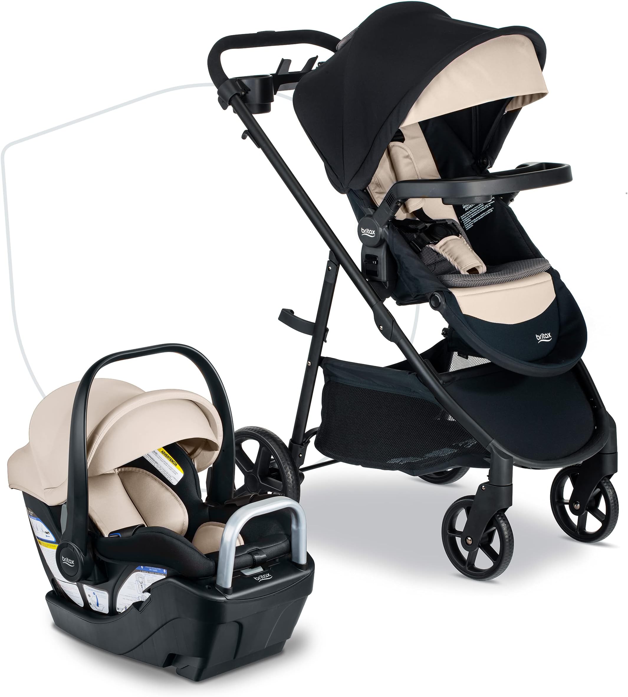 Willow Brook S+ Travel System, Infant Car Seat Stroller Combo With Willow S Infant Car Seat, Alpine Base, and Brook+ Stroller; ClickTight Technology, SafeWash Insert and Cover — Sand Onyx