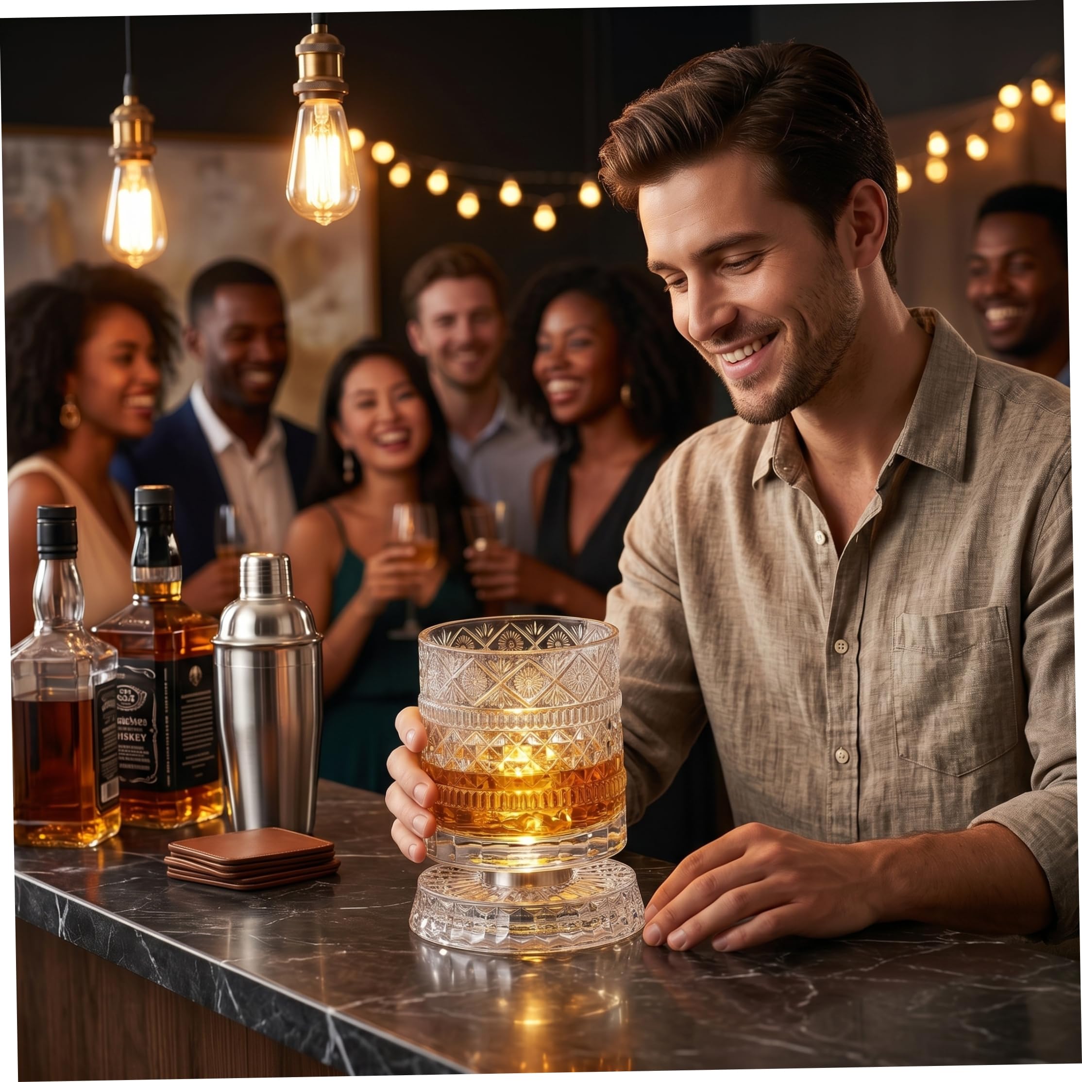 Verres à whisky rotatifs, verre à whisky en cristal de luxe, verre cocktail rotatif texturé en diamant étoilé de 300 ml pour Ktv et bar domicile.