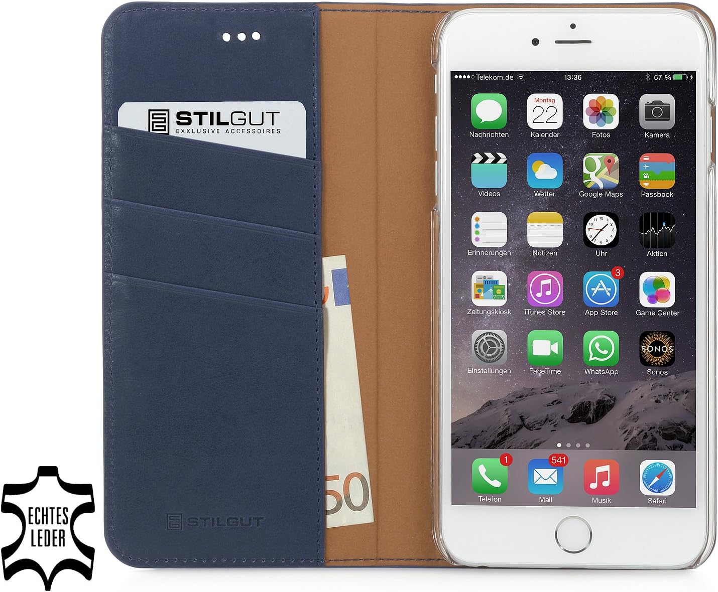 StilGut Leather Case Compatible with iPhone 6s Plus (5.5"), Cover with Card Slots, Italian Series: Dark Blue
