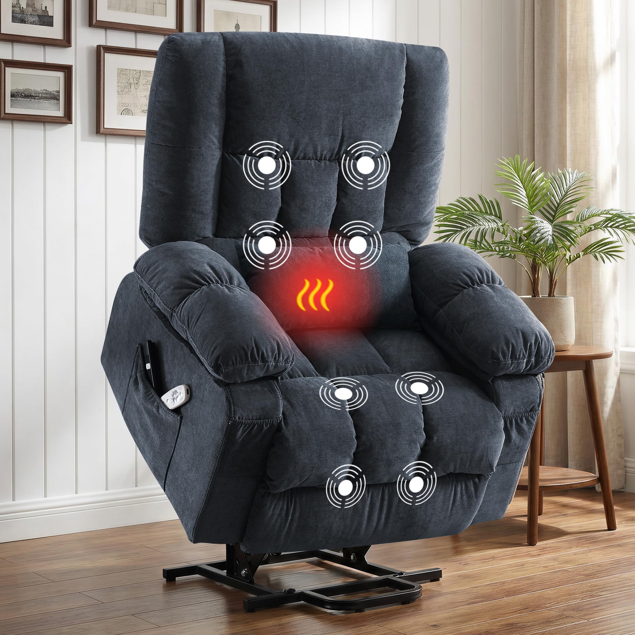 BOSMILLER Power Lift Recliner Chair with Massage and Heat for Elderly,Electric Lift Chair with USB Charging Runction and Side Pockets, Suitable for