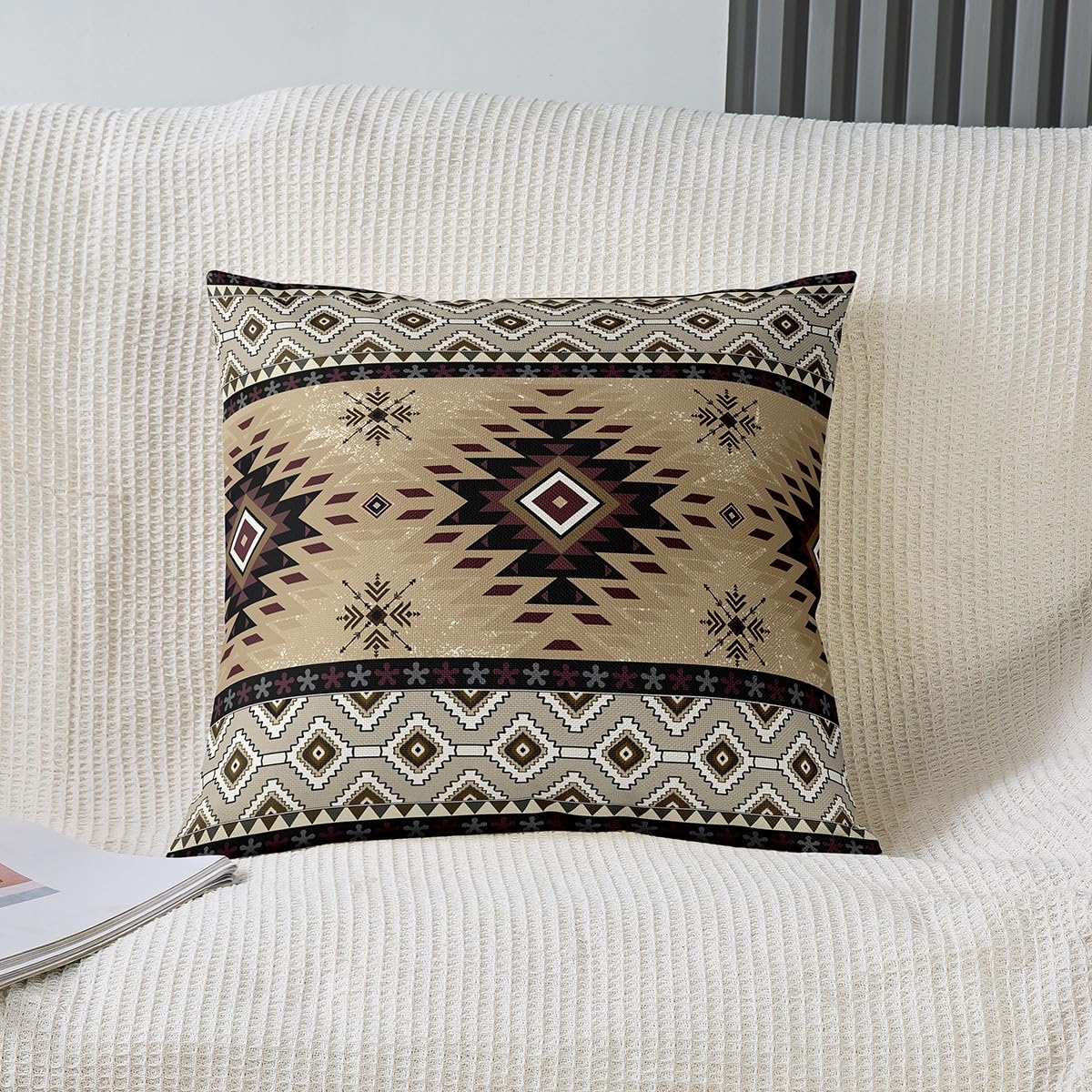 Boho Western Throw Pillow Covers for Girls Boys Kids 24x24 Inch Set of 2 Brown Aztec Decorative Throw Pillowcases Ethnic Tribe Arrow Aztec Pillow Cases Cushion Covers Boho Exotic Cushion Case - Image 2