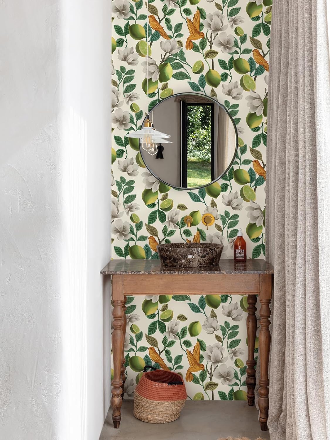 Floral Peel and Stick Wallpaper Vintage Contact Paper 16.9inch x 118.1inch Flower Wallpaper Peel and Stick Bird Floral Self Adhesive Furniture Decorative Lemon Flower Removable Contact Paper