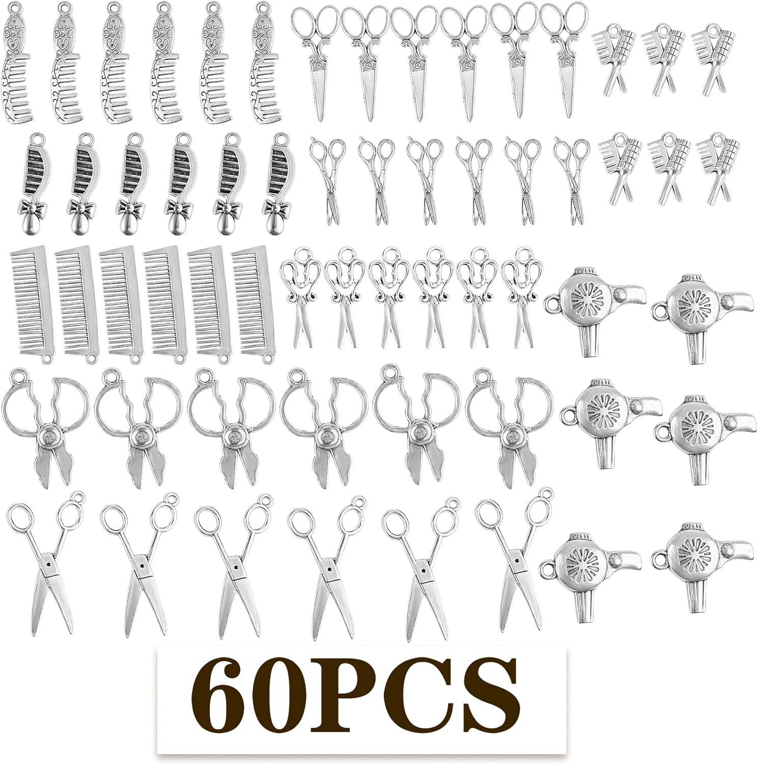 60pcs 10 Styles Hairdresser Charms Collection Hair Stylist Charms Pendant Scissor Comb Hairdressing Tools for DIY Necklace Bracelet Jewelry Making - Image 2
