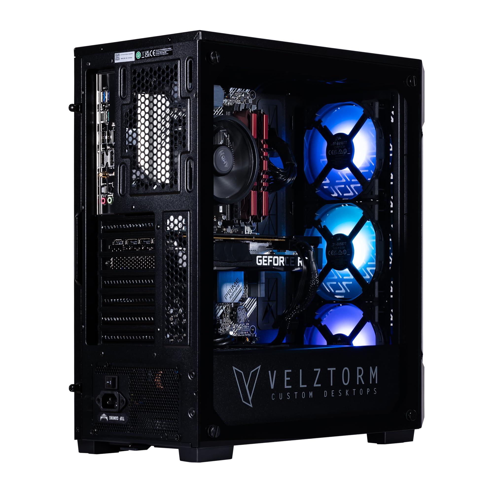 Velztorm Fultix - PC da gioco prefabbricato, AMD Ryzen 5, GeForce RTX 5060 | RAM DDR4 da 32 GB, SSD PCIe da 1 TB, ventole RGB, PSU 750W, WiFi 5, Bluetooth 4.2, RJ-45, HDMI, Win 11 Pro