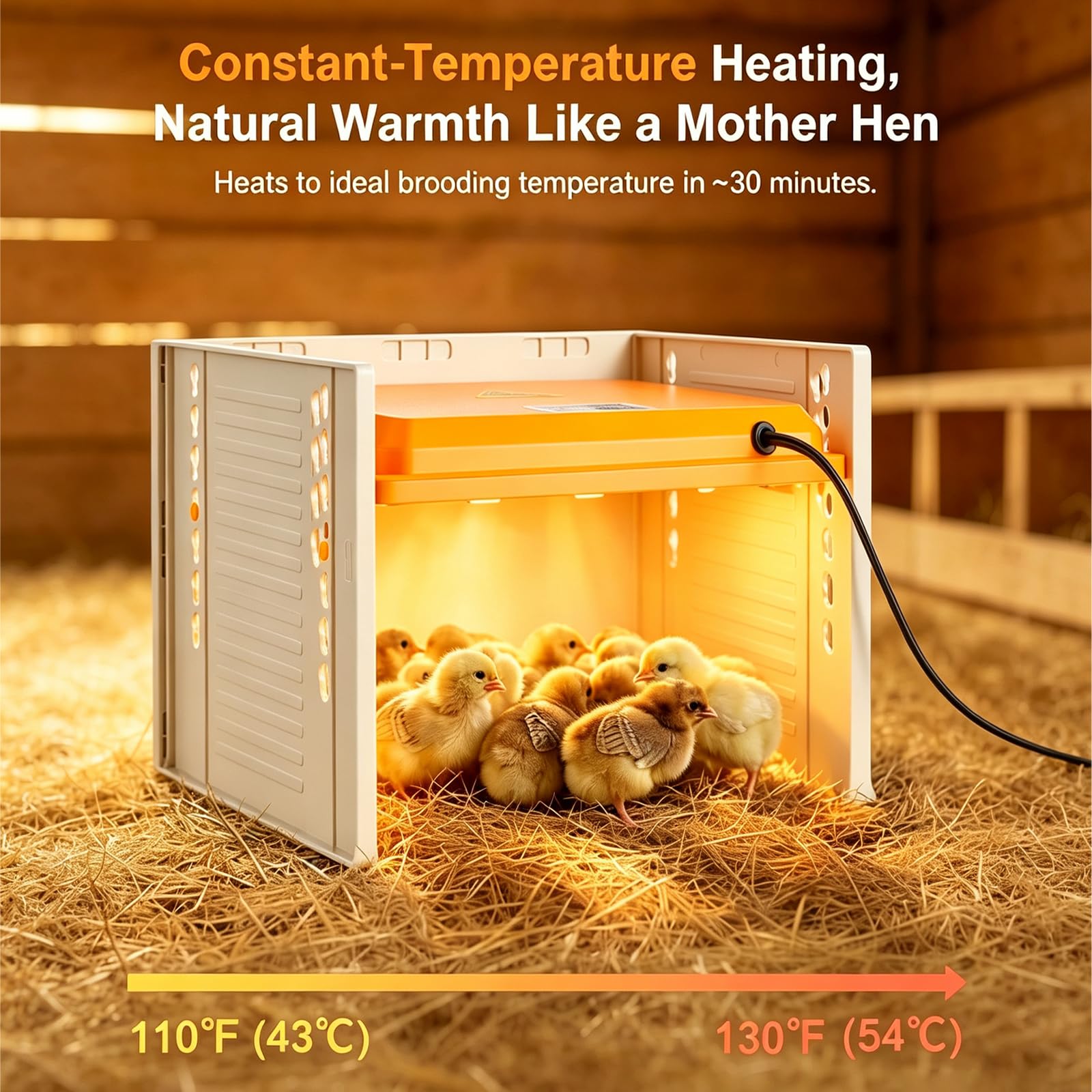 Płyta grzewcza dla piskląt (10-65°C) – brooder z regulacją wysokości ze stałą temperaturą, wydajność energetyczna do kurników, kur, indyków i przepiórek (żółta)