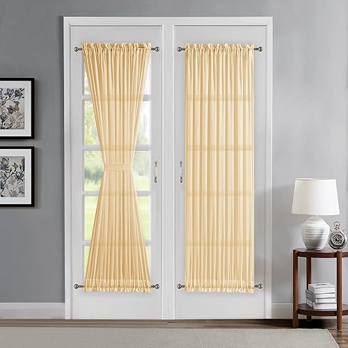 Miniatura 5 de Warm Home Designs Juego de 2 cortinas transparentes blancas para puerta francesa. Cada juego de cortinas para ventana de puerta viene con 2