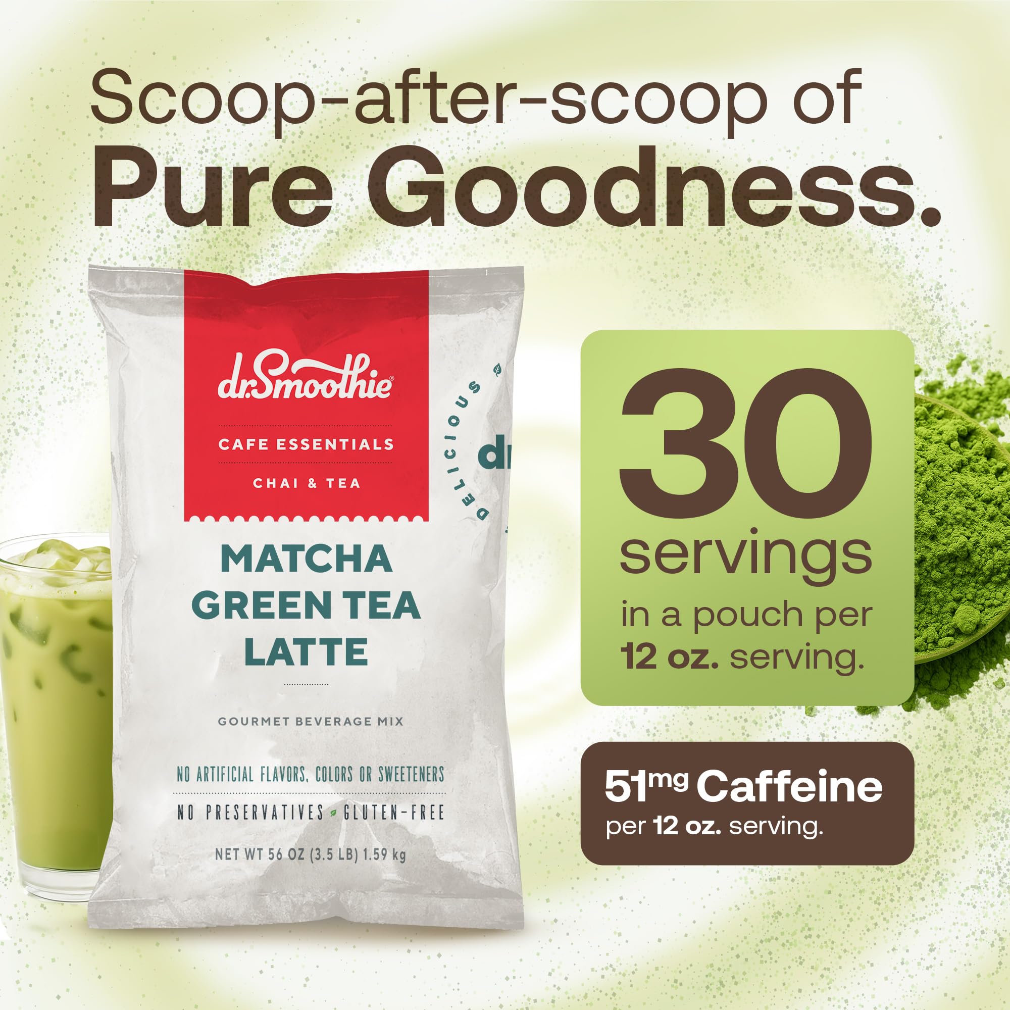 Dr Smoothie Caf Essentials Matcha Green Tea Latte No Artificial Colors Flavors or Sweeteners Shelf Stable 51mg of — view 8