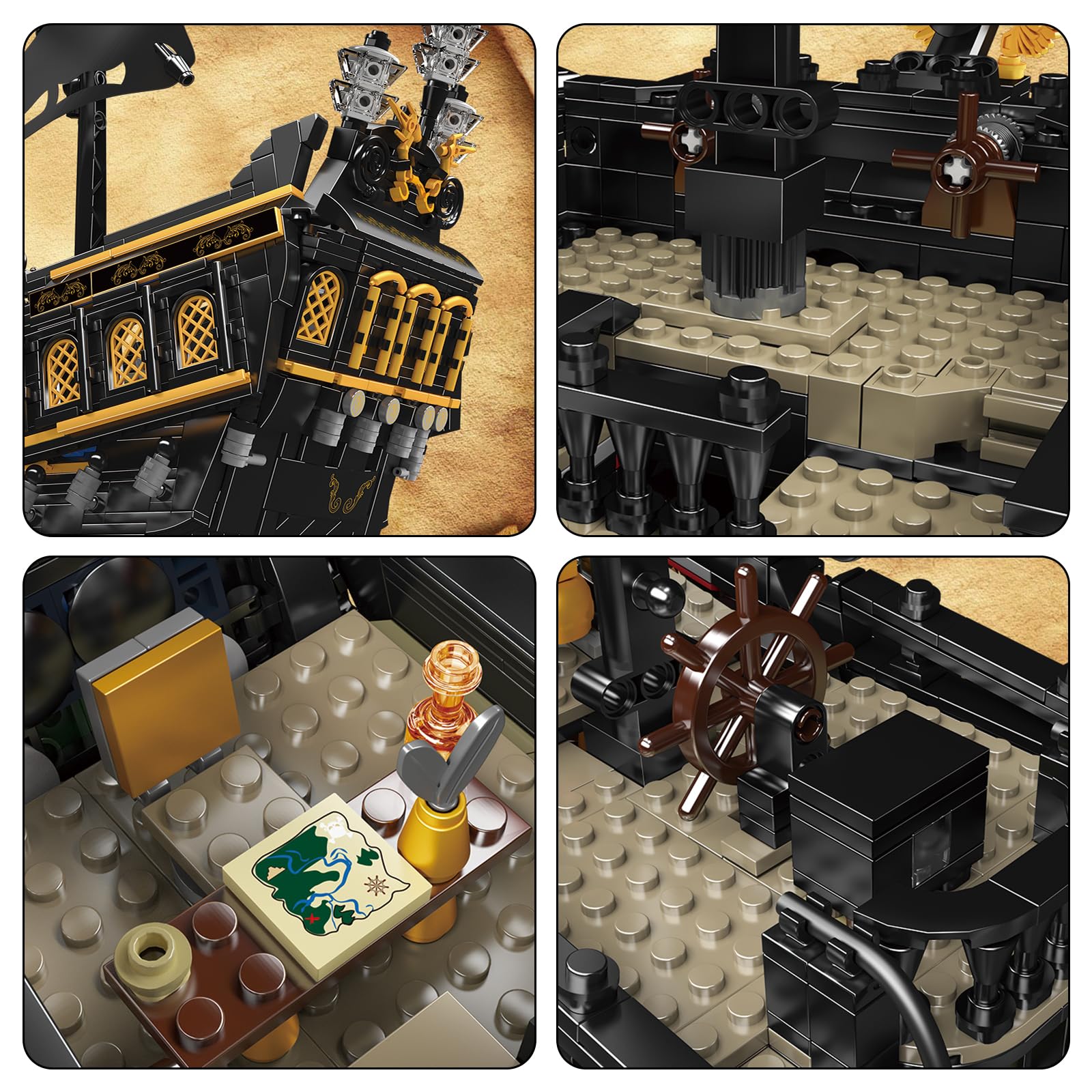 Mould King 13199 Black Pearl Piratenschiff Bausteine, 3180 Teiles MOC Segelschiff Spielzeug Modell, Technologie Klemmbausteine Bausätze Spielzeug Geschenke