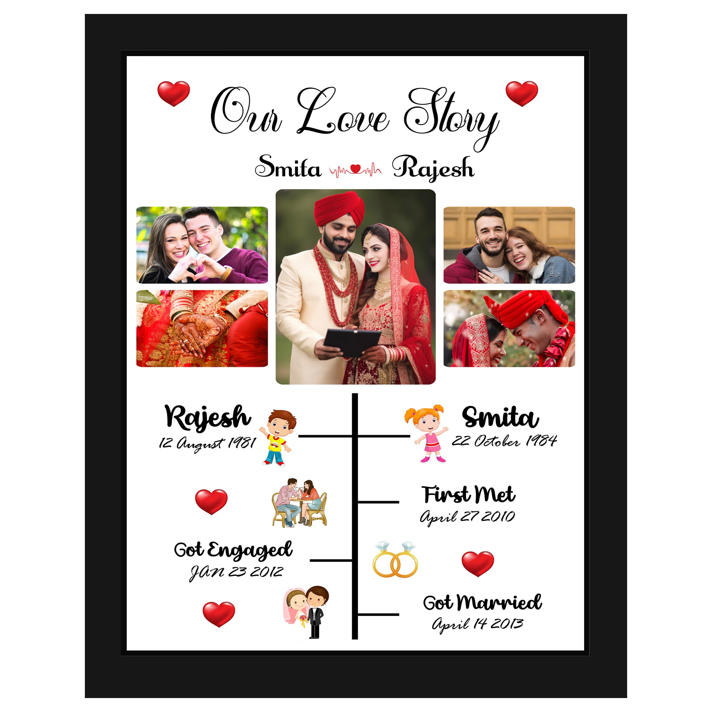 Indianara Engineered Wood Personalized Polaroid Collage Black Rectangular Frame Wall mount Gift Customise with 10 Photos & 2 Text - (Medium Size 10 X 13 inch) (Style 2)