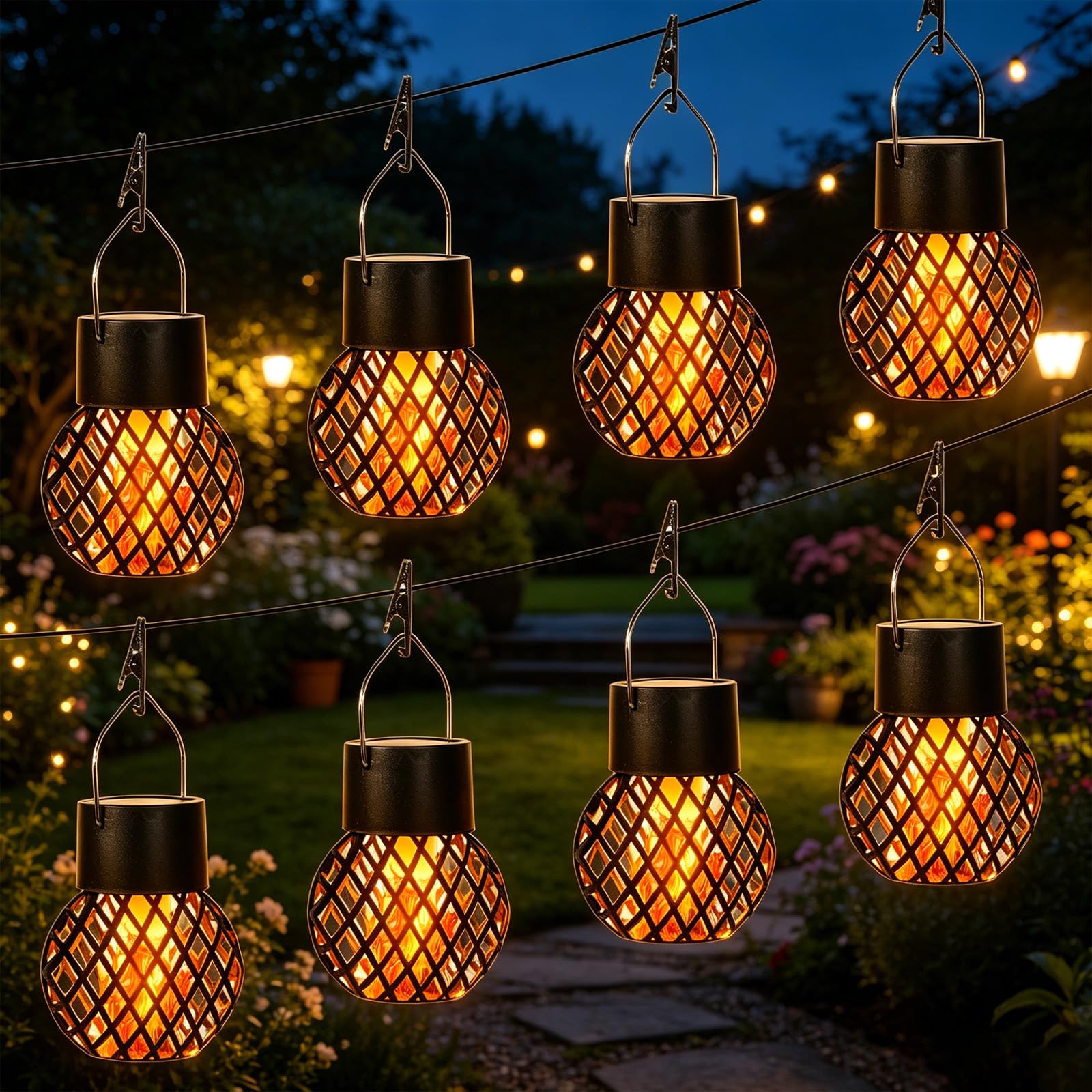 Solarlampen für Außen Hängend,8 Stück Solar-Hängeleuchten,Solar Hängeleuchte für außen,Mit Clip,Solar Hängelampe,Wasserdicht für Außen Deko,Balkon,Party Dekoration,Höfe,Zäune,Baum,Garten