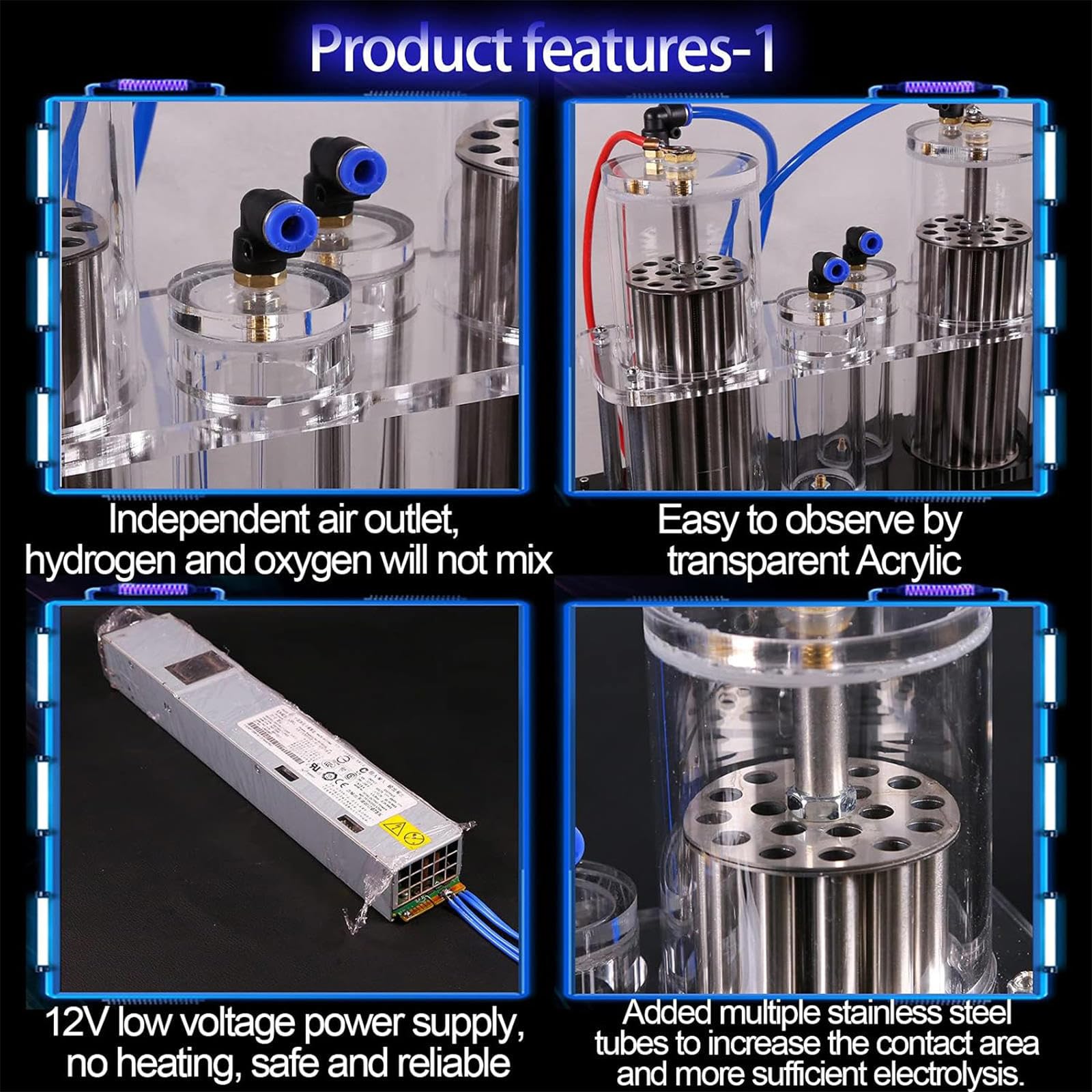 NIBHZ Generador de Electrólisis de Agua con Separación de Hidrógeno y Oxígeno con Estructura de Doble Salida de Aire para Equipos de Laboratorio Dispositivo de Experimento de Electrólisis de Agua