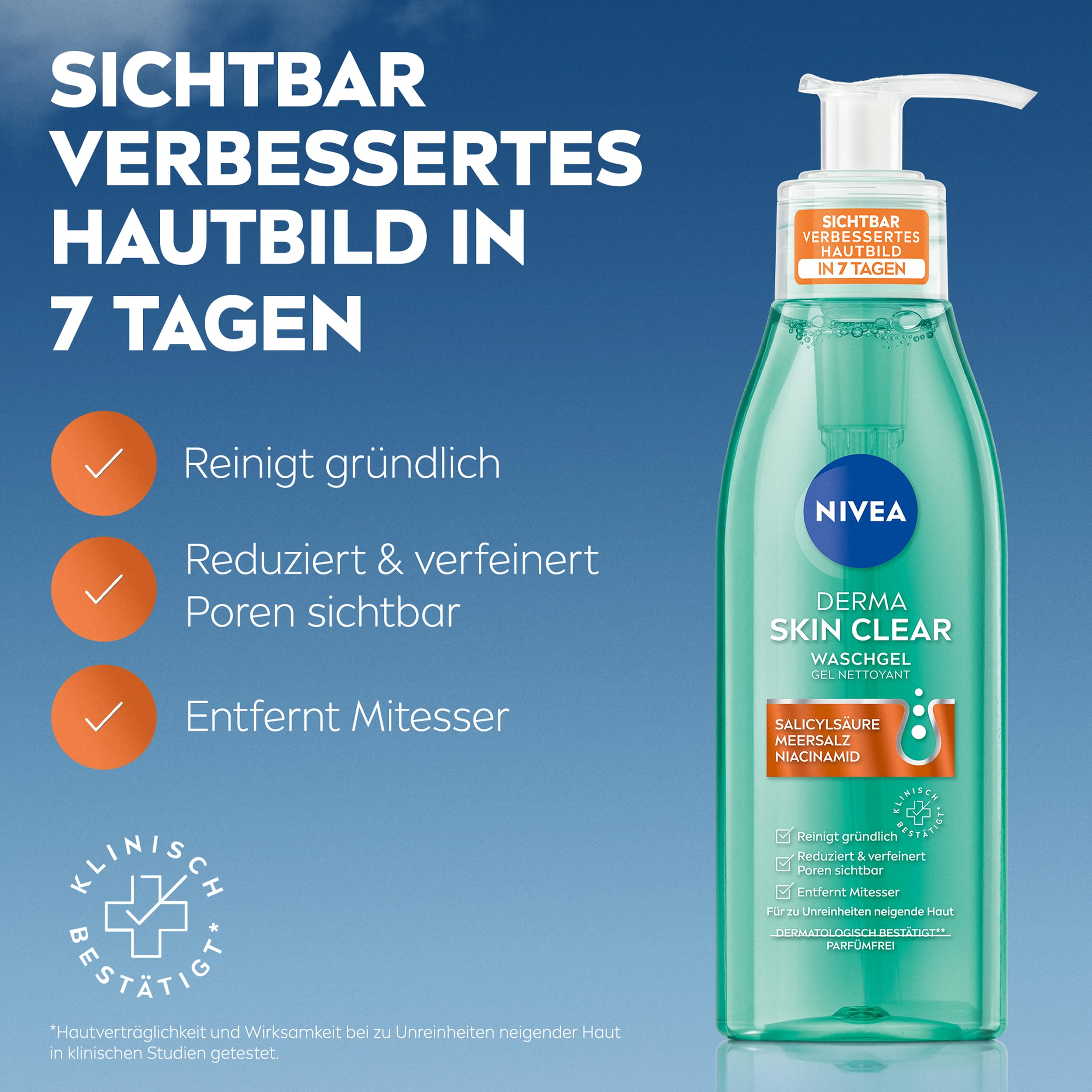 NIVEA Derma Skin Clear Routine Set mit Rebalance & Clear Serum, Nachtpeeling Serum & Waschgel, Gesichtspflege für unreine Haut mit Salicylsäure & Niacinamid