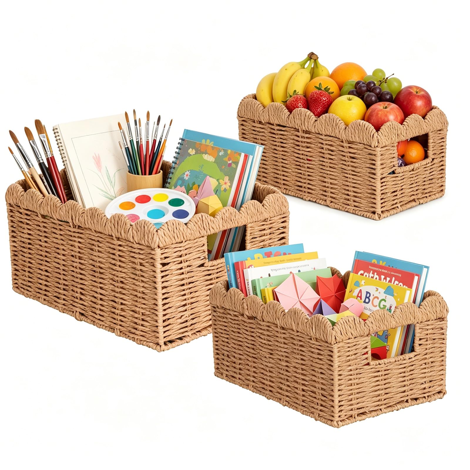 OIKASSU Wicker Storage Baskets--3 Pcs