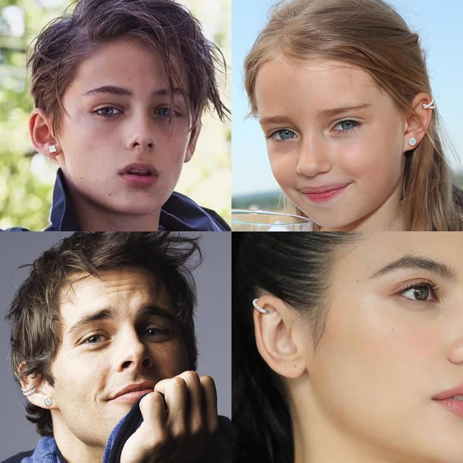 Trinckle Magnetic Earrings for Men and Women, 4 Pairs Stainless Steel Stud Earrings Hypoallergenic Cubic Zirconia Studs Small Non-piercing Clip on Earrings Silver Ear Cuff Black Fake Earring Set 6-8MM - Image 5