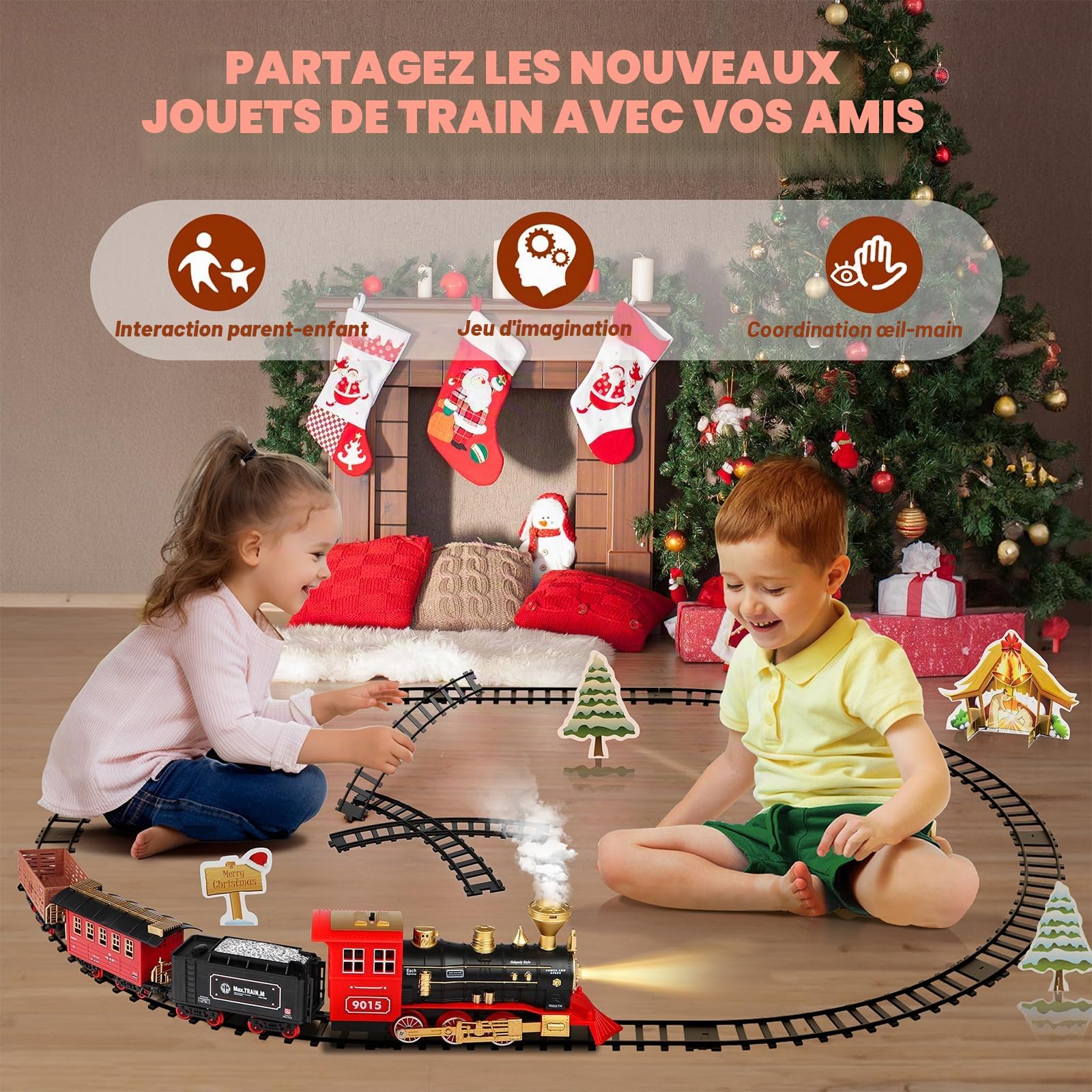 Hot Bee Train Electrique Noël Enfant, Train Electrique Adulte, Jouet 3 4 5 6 7 8 9 Ans Garçon, Cadeau Enfant 3-12 Ans