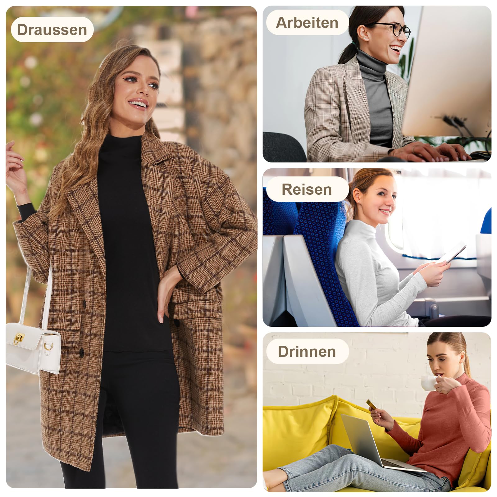 SIMIYA Basic Damen Thermo Rollkragenshirt: Slim Fit Thermounterwäsche Oberteil mit Plüschfutter Kuscheliger Langarmshirt Top Pullover Mock-Ausschnitt