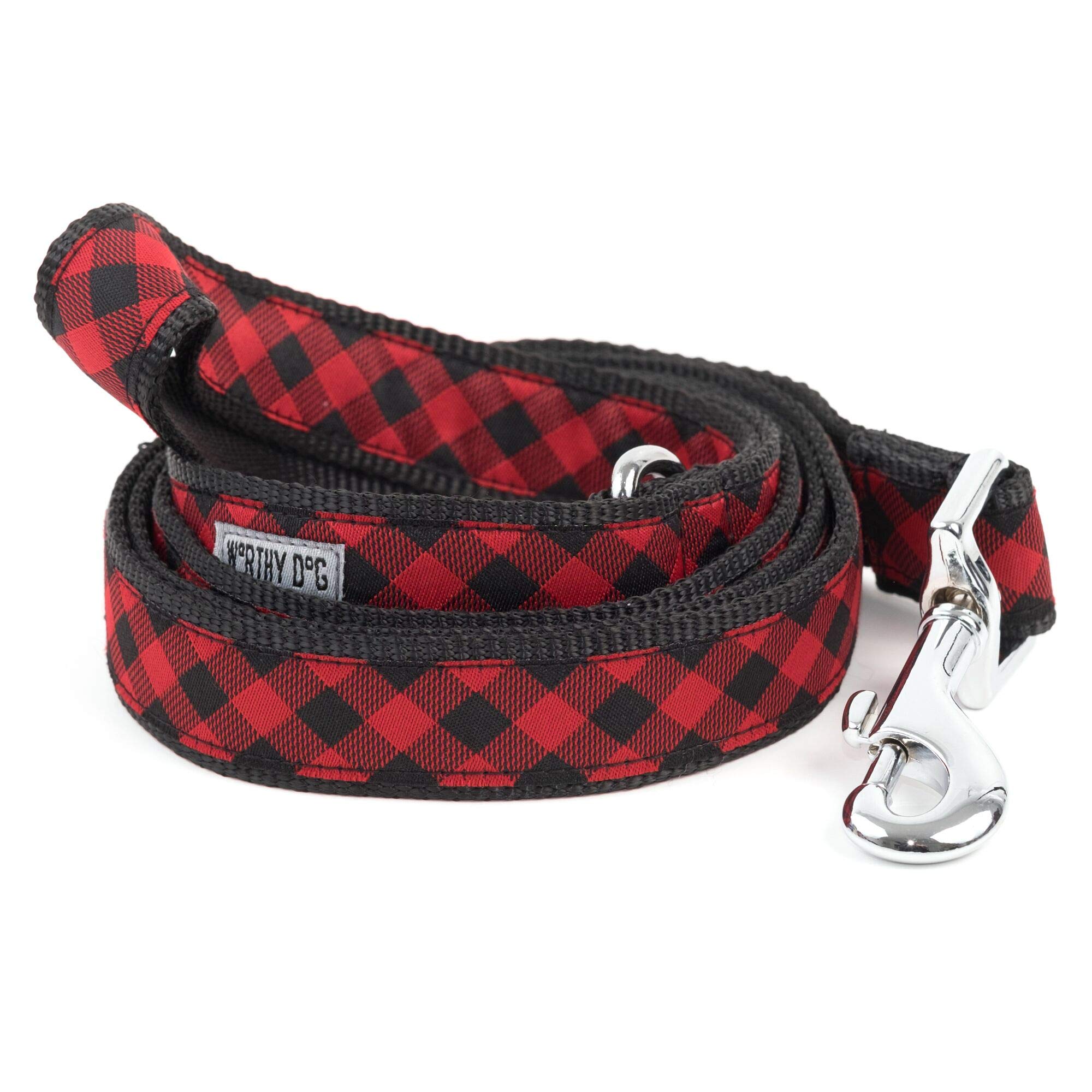 The Worthy Dog Bias Buffalo Plaid Designer Pet Dog Pet Dog Forte e Confortevole Nylon Tessitura Guinzaglio Adatto a Piccoli, Medie e Grandi Cani Colore Rosso/Nero