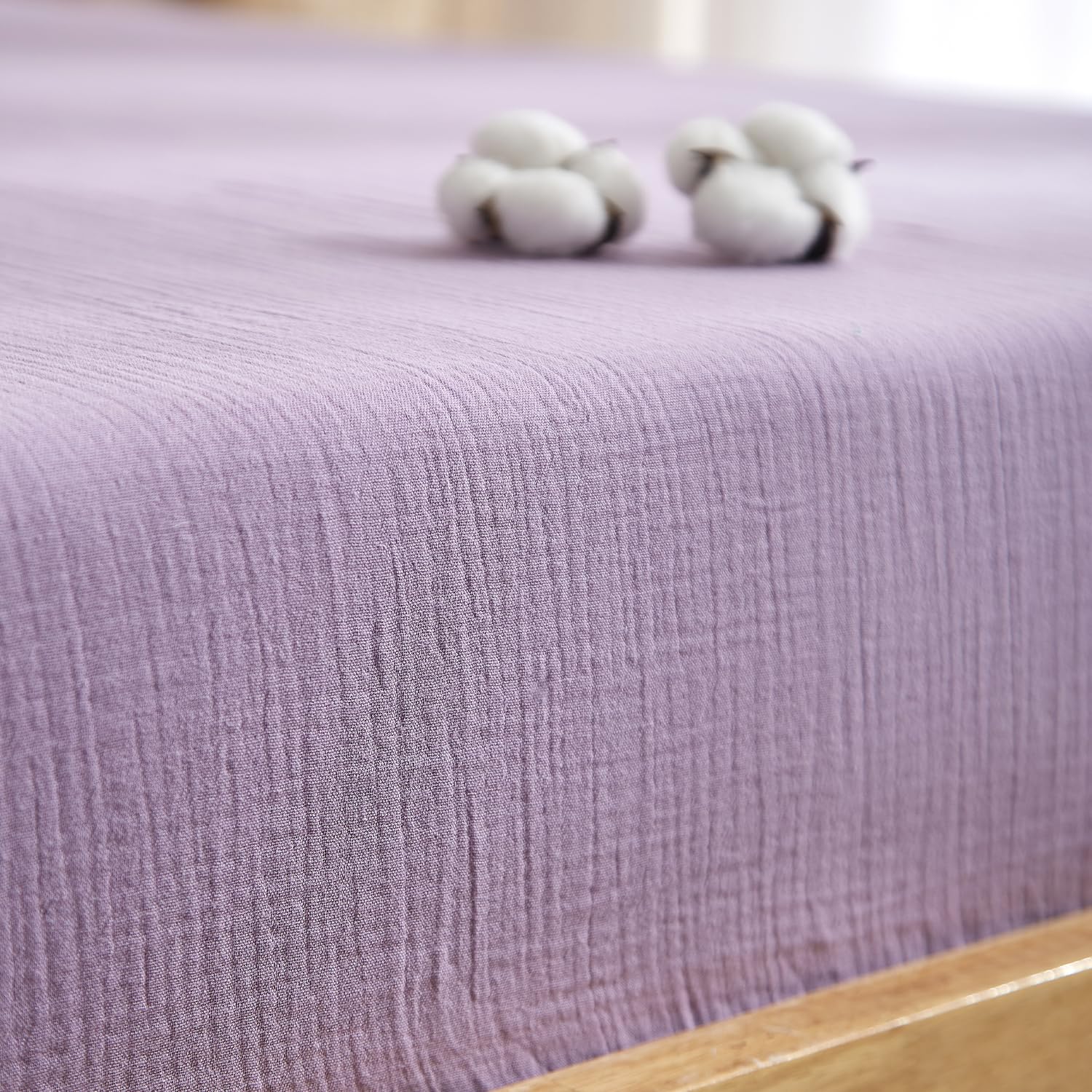 Lenzuolo con angoli in mussola di cotone 180x200cm, lenzuolo sotto con angoli, colore lilla, tinta unita, lenzuolo sotto in mussola di cotone per letto matrimoniale con materasso alto fino a 25