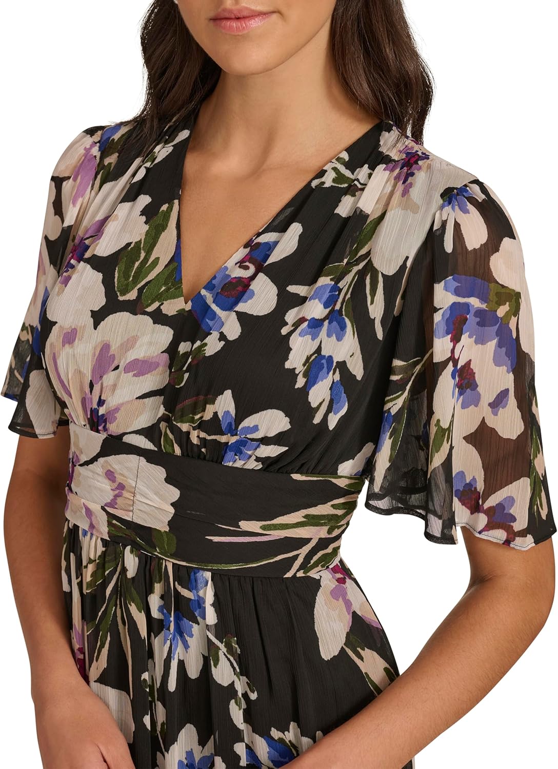 Calvin Klein Womens Short Flutter Sleeve V-Neck A-line Midi Dress - Image 4