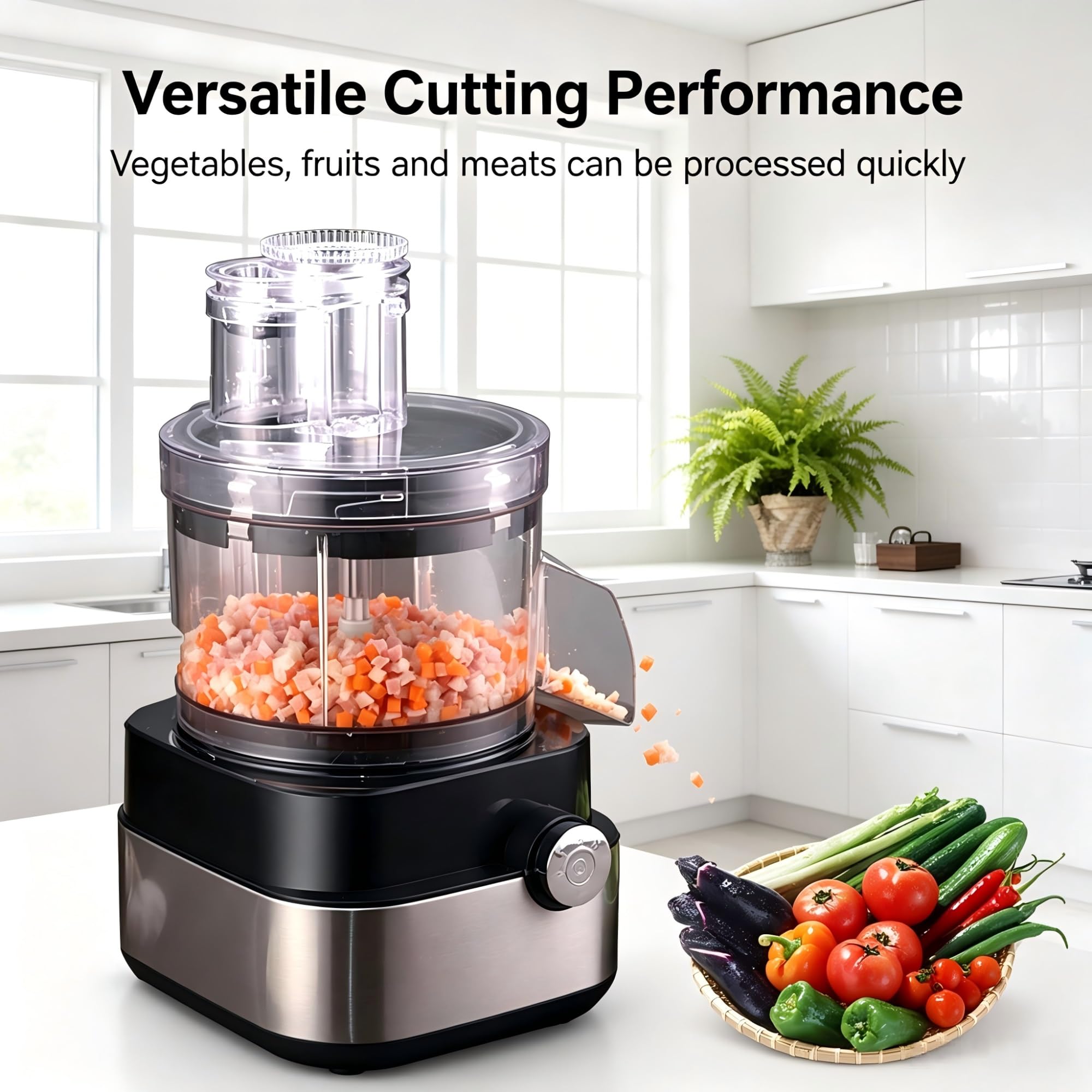 Procesador de alimentos de 600 W, picador de alimentos Plus | For preparación de frutas, verduras y carne, molinillo de verduras casero con 5 cuchillas de rejilla y 4 discos de corte
