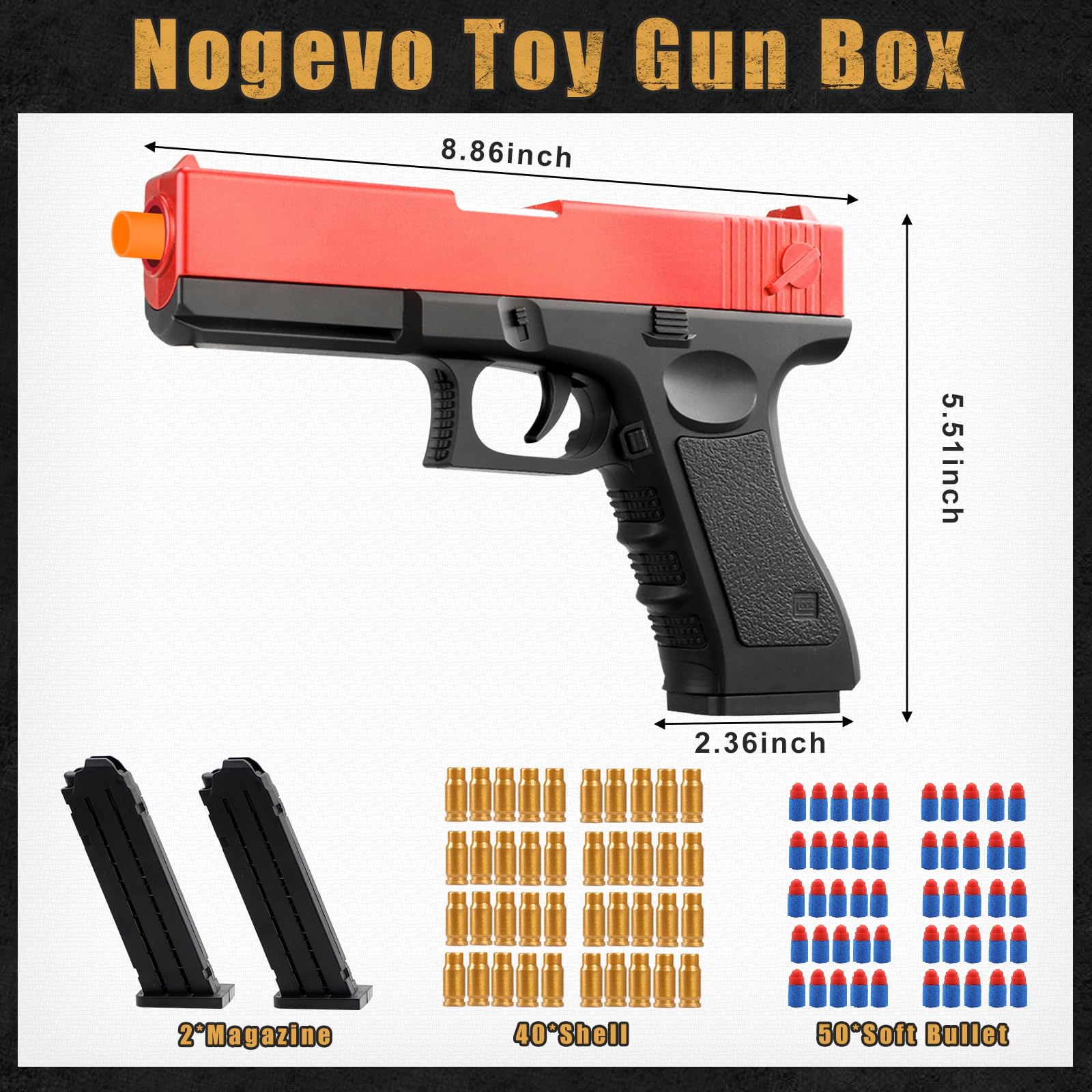 Toy B B Guns Soft Bullet Toy Gun, Toy Guns With Shell Ejecting, Toy Foam Blasters & Guns For Boys, Gift Box For Christmas Halloween Birthday For Boys Girls Adults Age 8 (black
