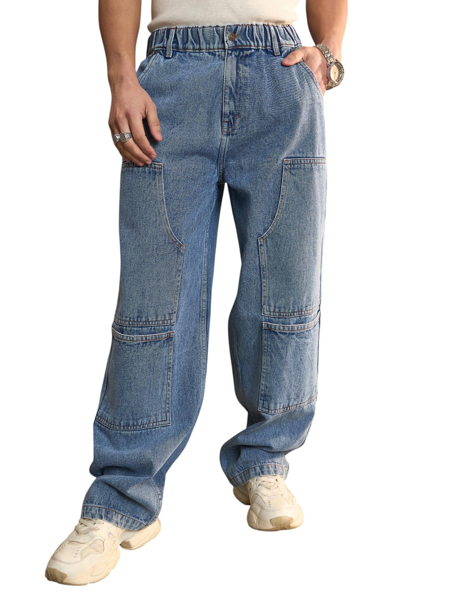 mascln sassafras Navy Washed Wide Leg Carpenter Jeans-picture-44