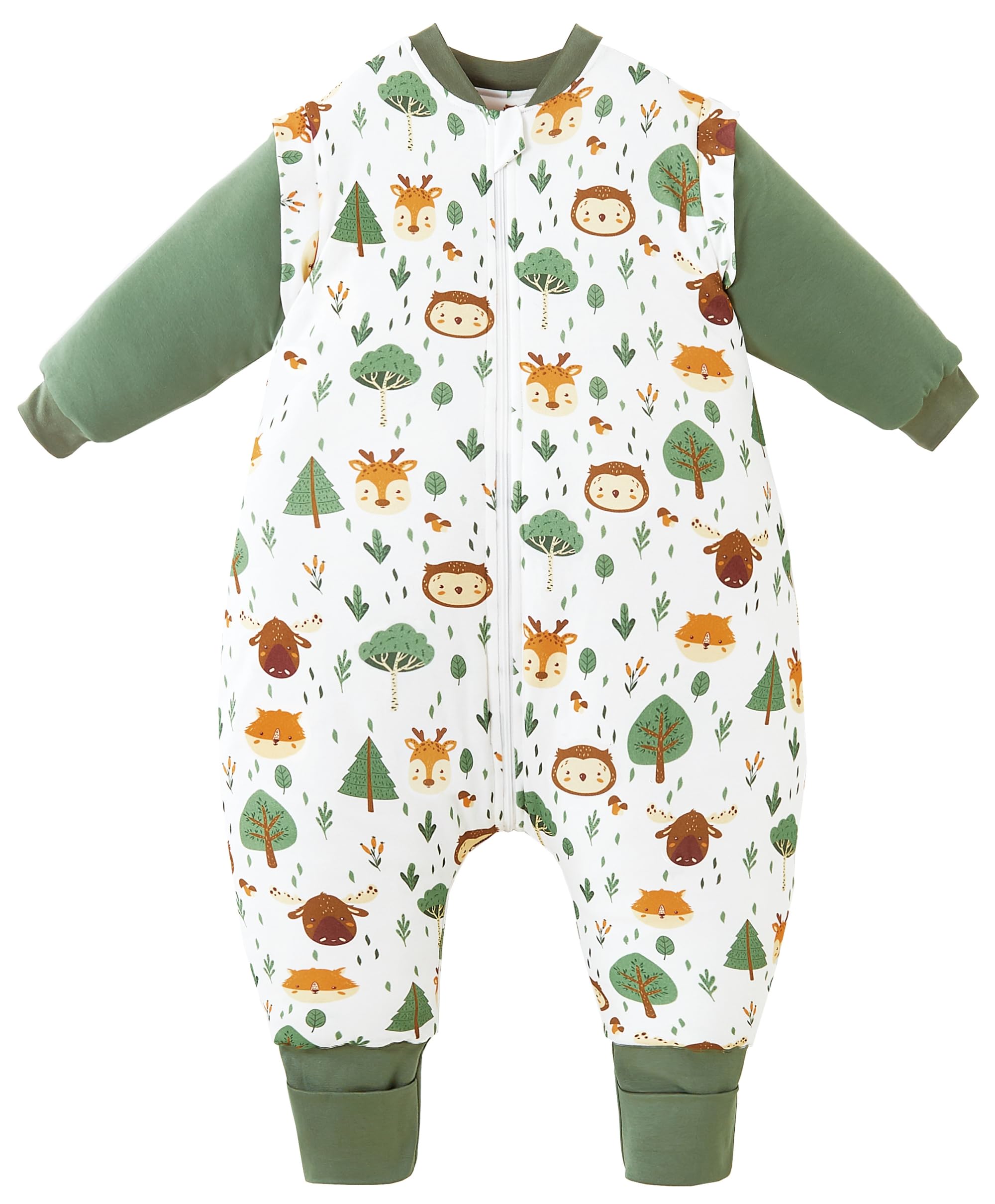 Chilsuessy Baby Winterschlafsack Schlafsack mit Füssen kleine Kinder Ganzjahres Winter Schlafsack Schlafanzug für Jungen und Mädchen,abnehmbar Ärmel, Waldtiere/2.5 Tog, 100/Baby Höhe 110-120cm
