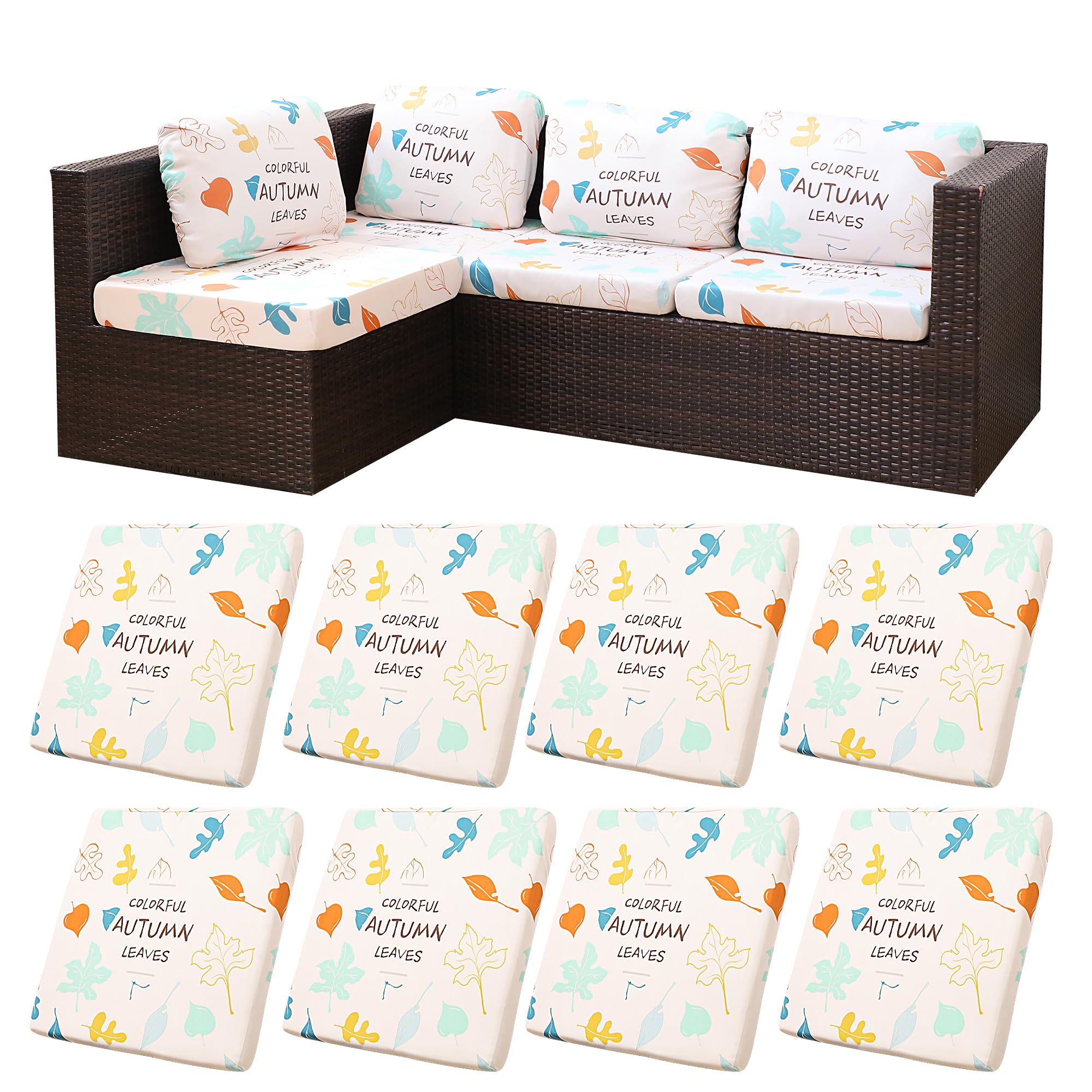 8 Pcs Outdoor Cushion Covers, Patio Sofa Cushion Covers Replacement