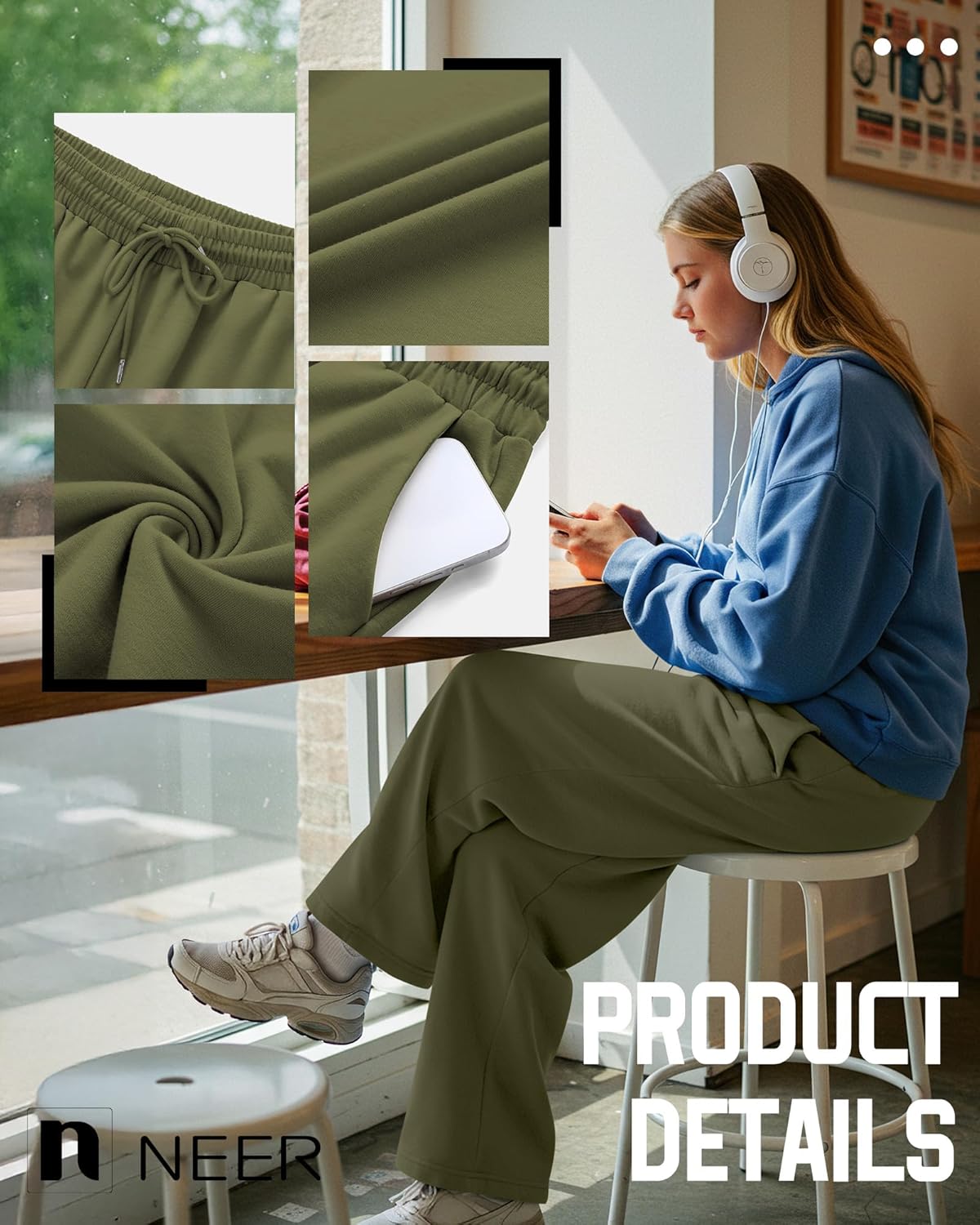 Neer 3 Pack Women's Sweatpants with Pockets, High Waisted Casual Yoga Pants Cozy Lounge Drawstring Loose Wide Leg Jogger - Image 5