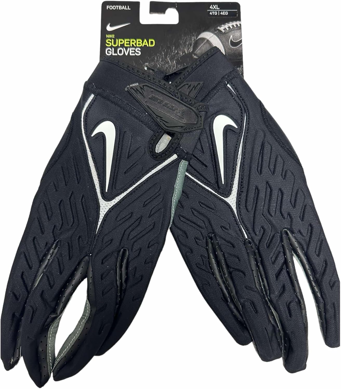 Nike Men's Superbad Football Padded Lineman Receiver Gloves Black/White #DM0065-017 - Size Men's 4XL (XXXX-Large)