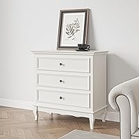 RoyalCraft White 3-Drawer Modern Dresser with Ball Bearing Slides - Wide Bedroom Chest, Versatile Nightstand for Living Room