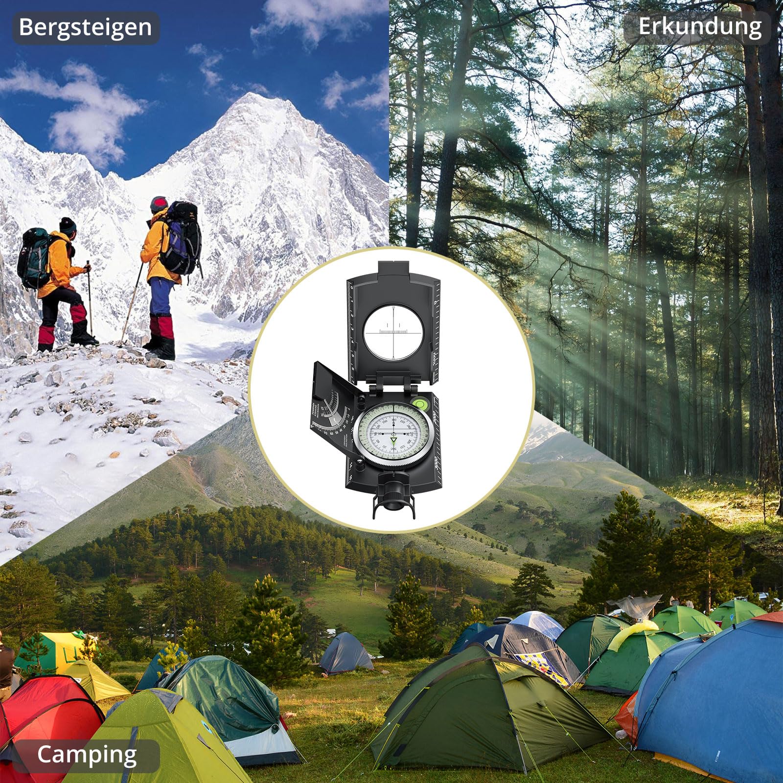 Anbte Kompass Militär mit Klinometer Professioneller Marschkompass IP65 Compass mit Tragetasche Wasserdicht Navigation Compass für Jagd Camping Wandern Outdoor-Aktivitäten