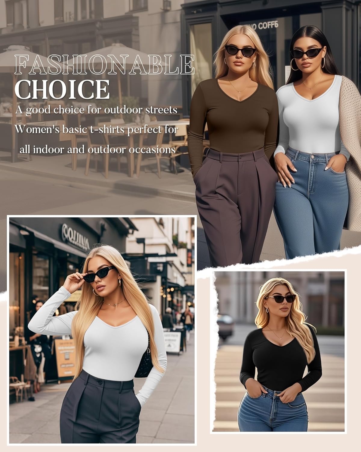 3 Pack Women's Plus Size Long Sleeve Thermal Shirts, V Neck Slim Fitted Fleece Underwear Basic Tees - Image 2