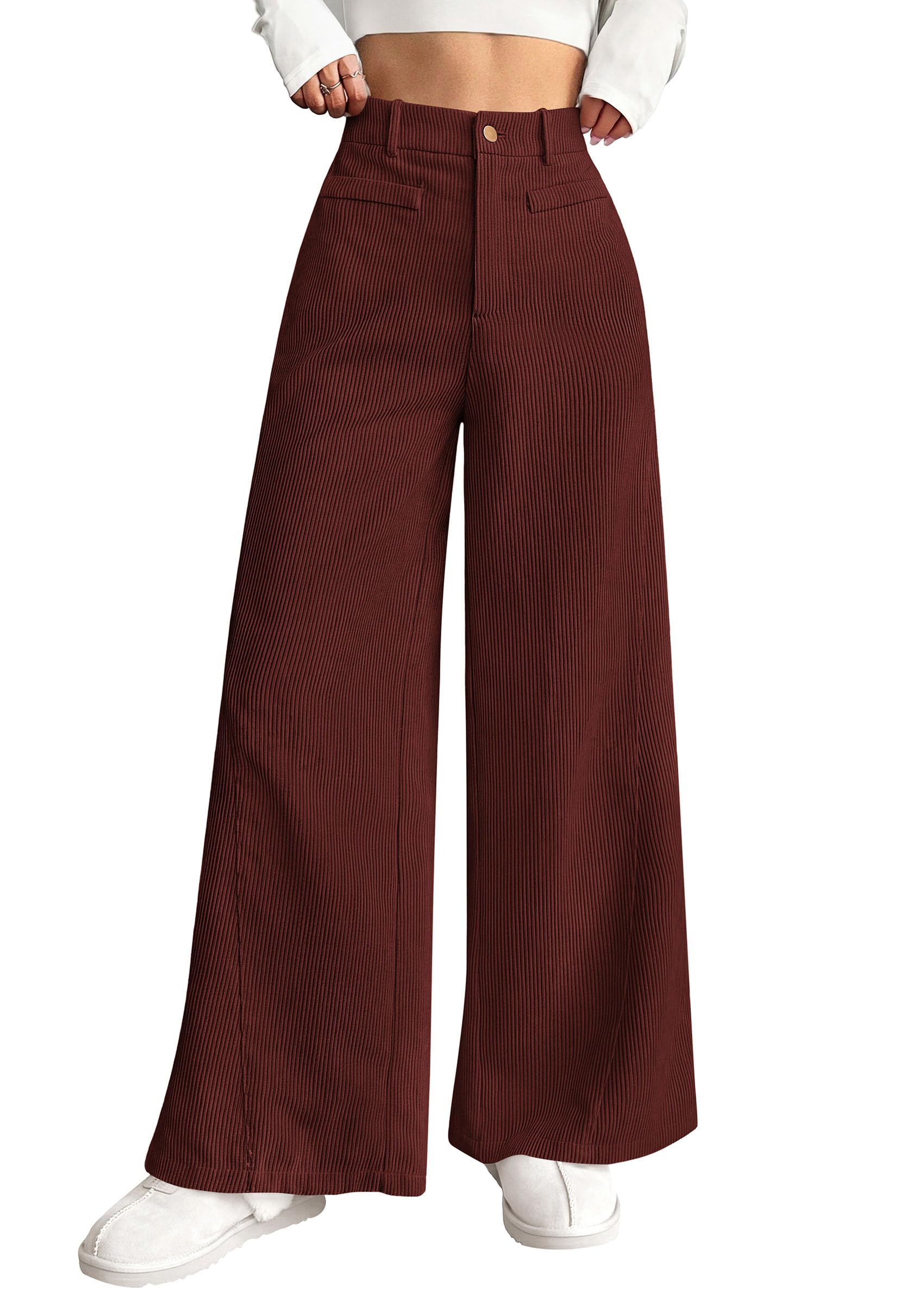 Burgundy Women's High Waisted Corduroy Pants Casual