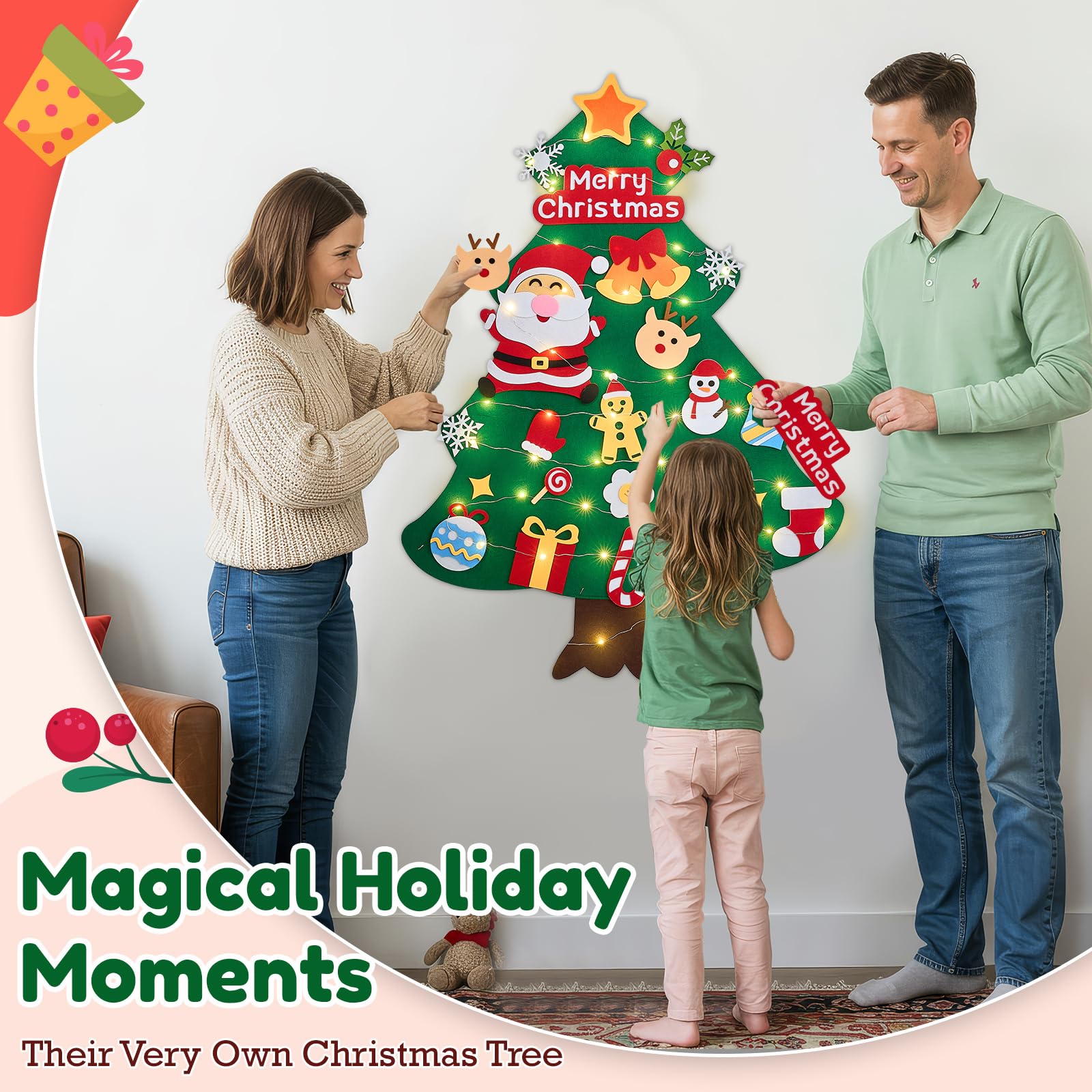 DazSpirit Sapin de Noël en feutre pour enfants avec lumières DazSpirit Sapin de Noël en feutre pour enfants avec lumières