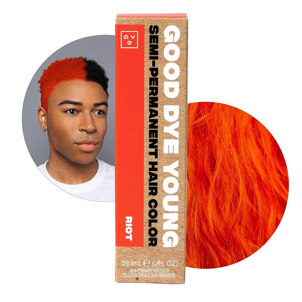 Good Dye Young Streaks and Strands Semi Permanent Hair Dye (Riot Orange) - UV Protective Temporary Hair Color Lasts 15-24+ Washes - Conditioning Orange Hair Dye - PPD-free, Cruelty-Free & Vegan