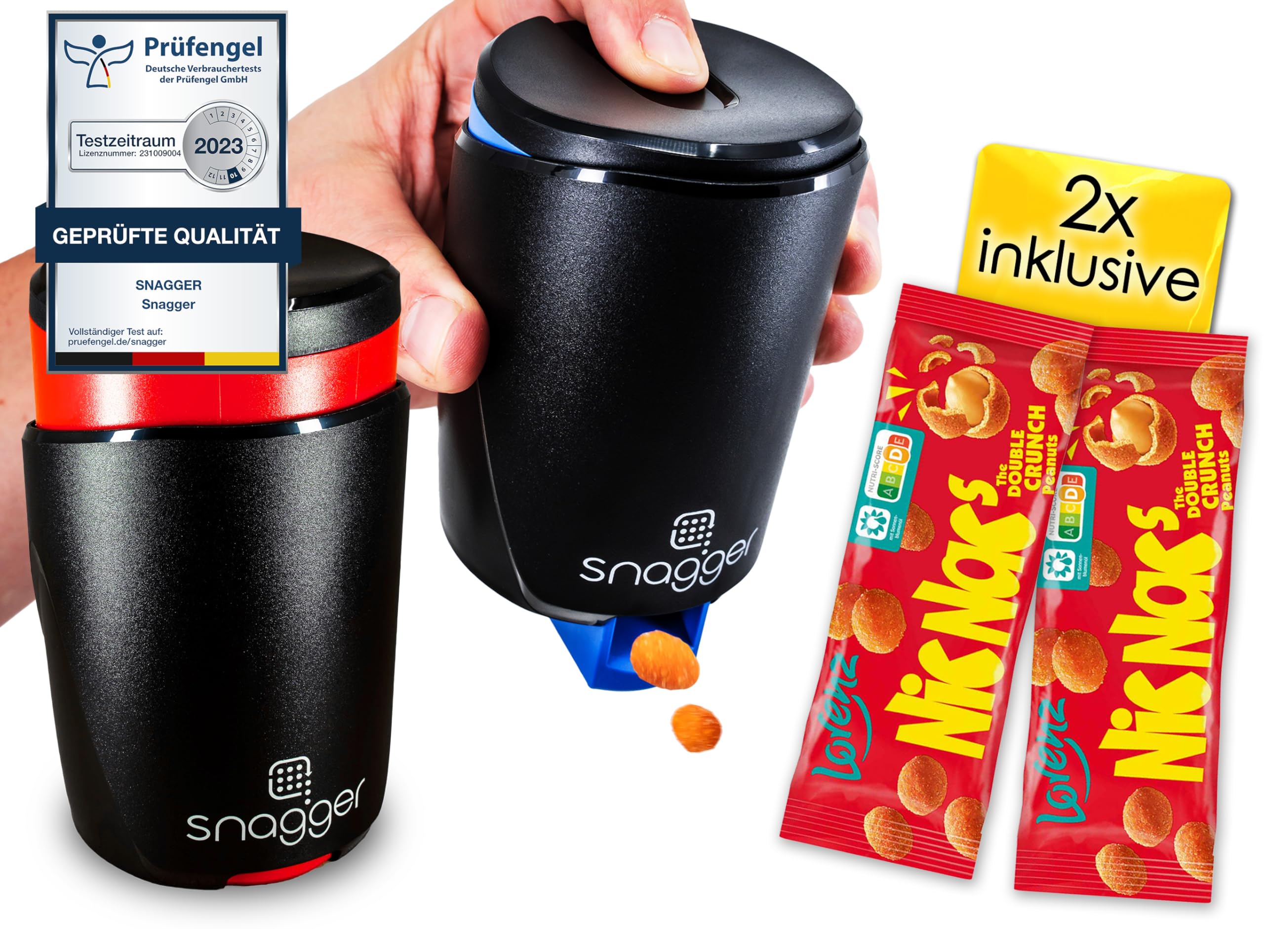 snagger,El dispensador de aperitivos // las manos limpias al hacer aperitivos // Adecuado para cacahuetes, NicNacs, dispensador de aperitivos para jugadores, regalos Nicnac // (Paquete doble Classic)