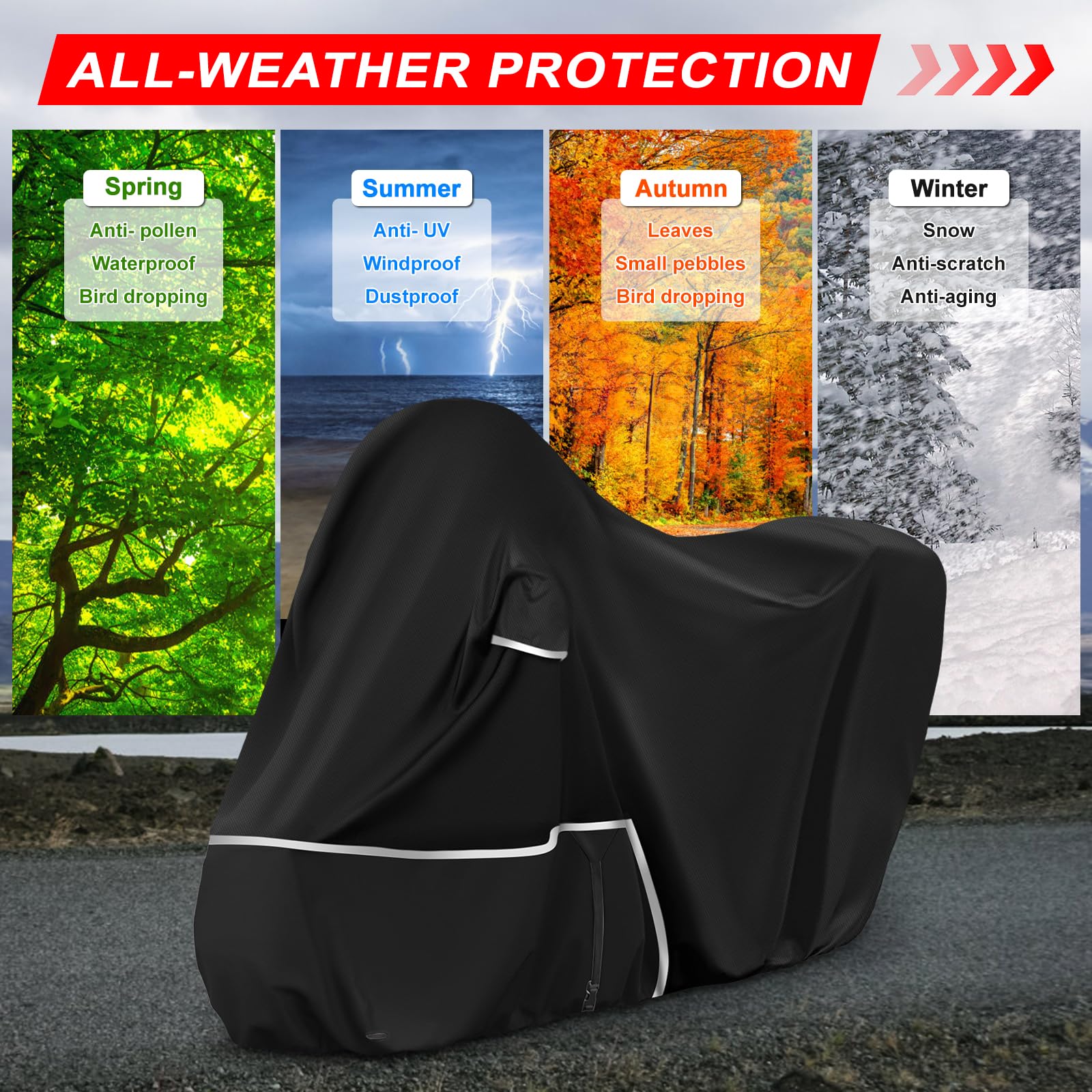 Motorradabdeckung Outdoor passend für Piaggio mp3 400/500 (Mit Kofferraum) | Wasserdicht Winterfest Motorrad Abdeckplane Abdeckung 420D Oxford-Stoff Motorrad Abdeckung Plane, Schwarz