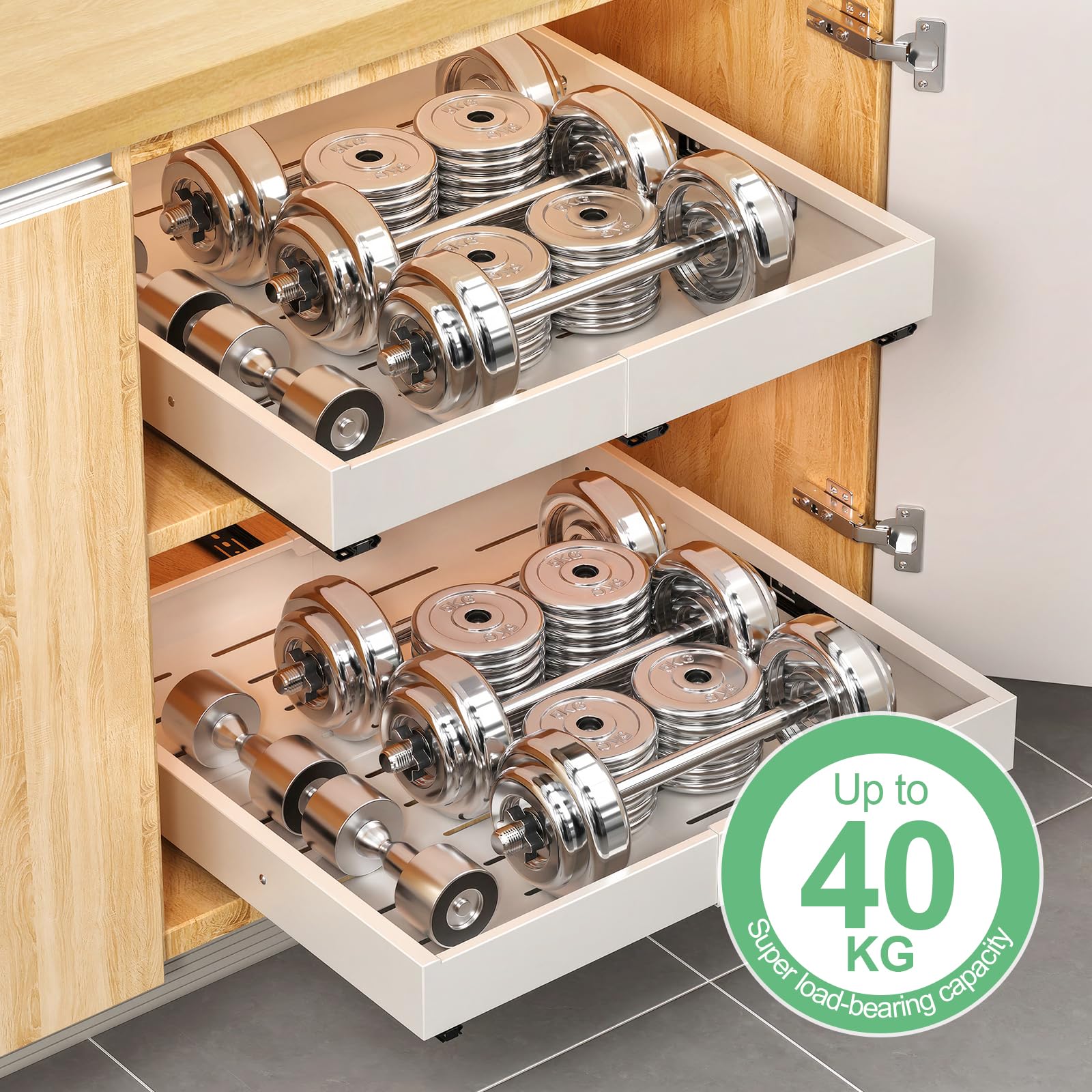 KUOGAS Pack de 2 Cajones Extraíbles para Cocina, Cajón Deslizante Ajustable en 4 Niveles, Organizador de Armario de Cocina y Cajón, sin perforación ni clavos (blanco (2 Unidades))