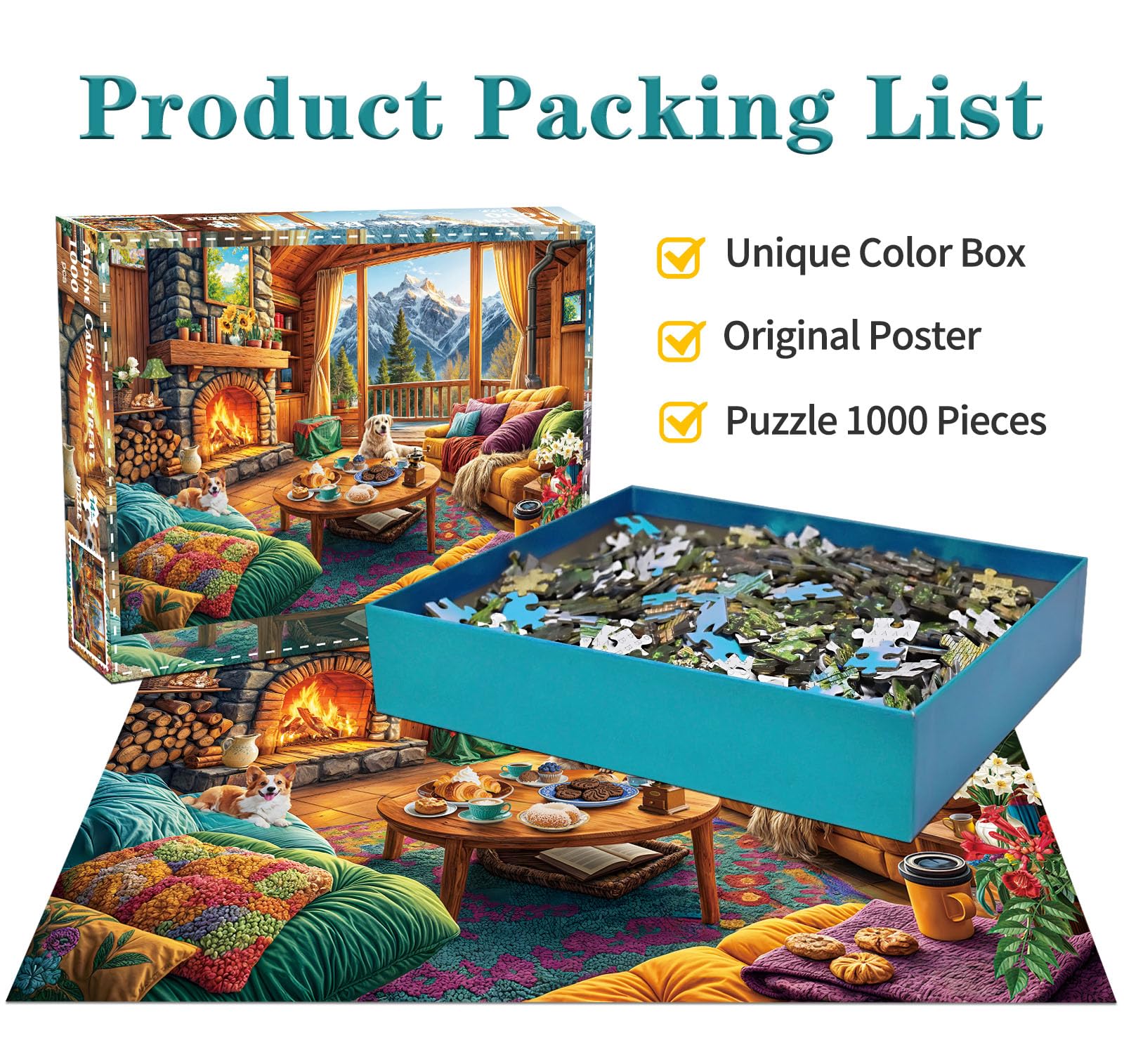 Puzzles 1000 Pieces for Adults jigsaw puzzles for adults-Alpine Cabin Retreat-1000 Piece Puzzle Classic Educational Games Beautiful Decoration Puzzle - Image 2