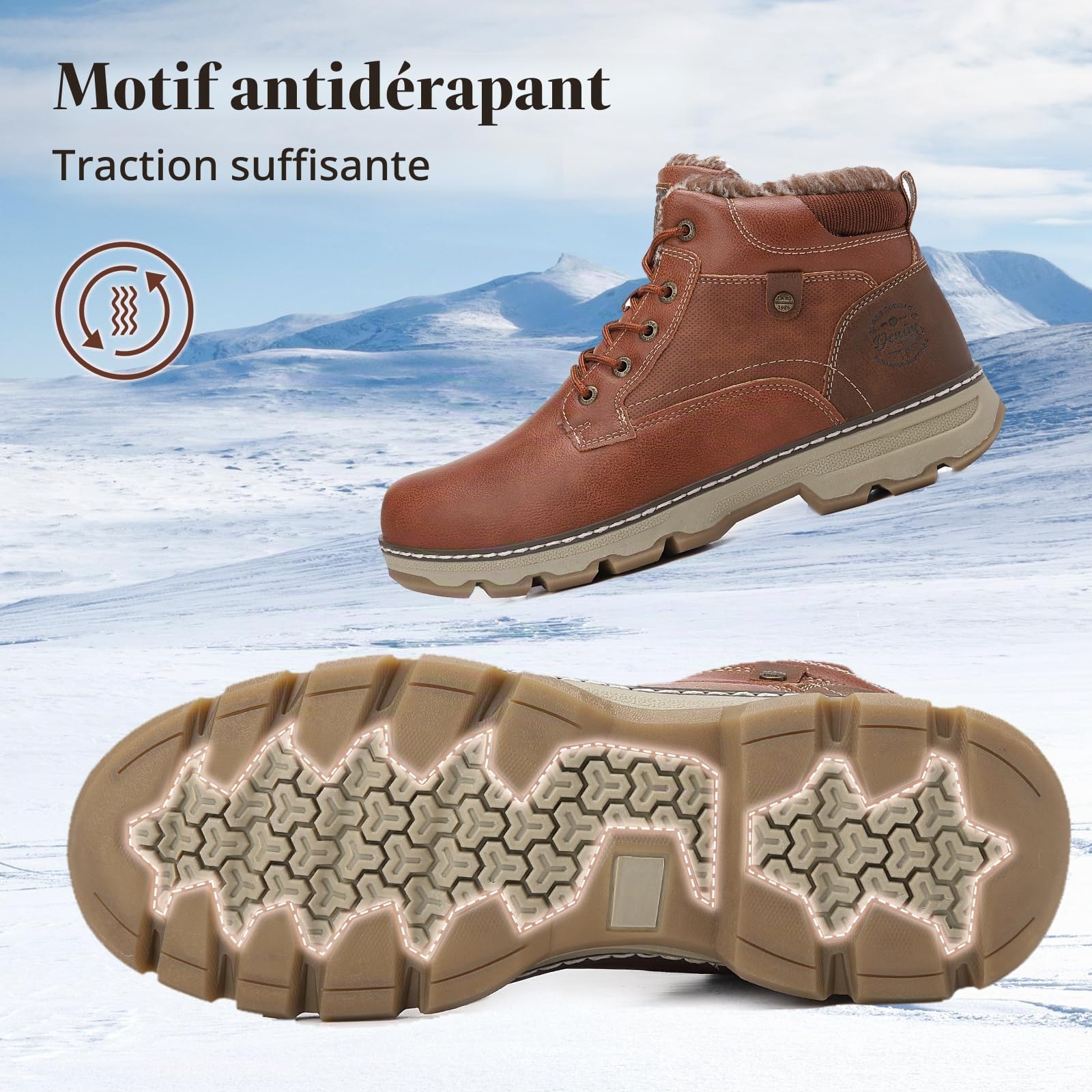 ARRIGO BELLO Bottines Homme Cuir Chaussures de Randonnée Hiver Fourrées Bottes de Neige Marche EU41-46