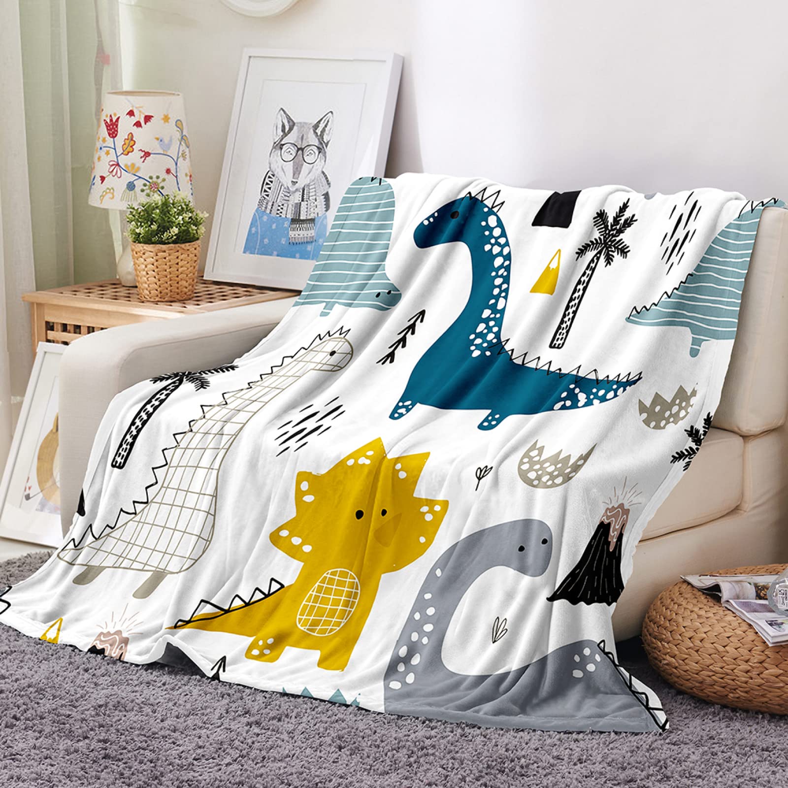 Chaqlin Kinder-Flanelldecke Mit Dino-Muster - Weiche Kuscheldecke 70x100cm