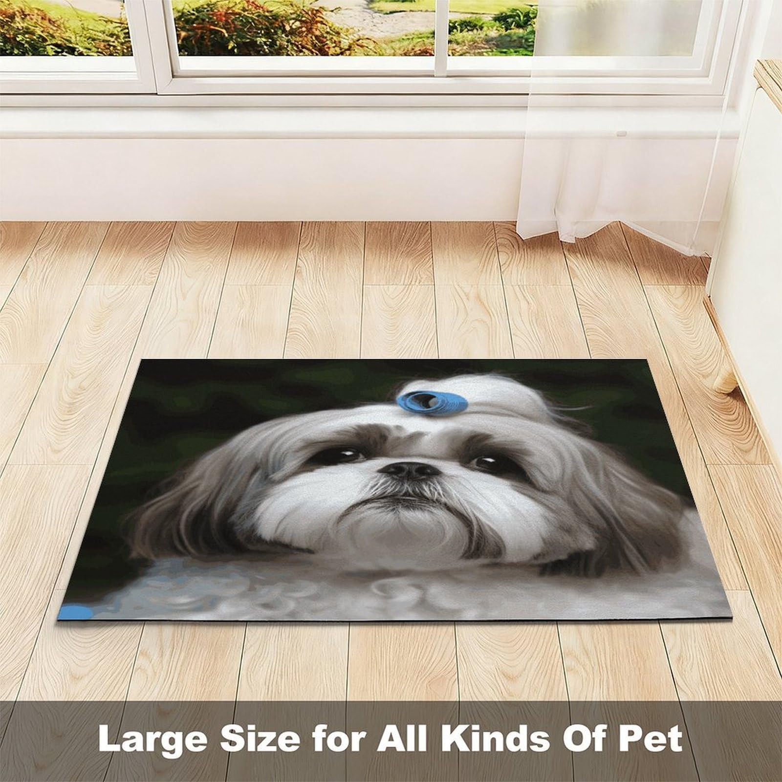 Shih Tzu Tapis de nourriture pour chien et chat – Tapis d'alimentation antidérapant facile à nettoyer pour la nourriture et l'eau, tapis de gamelle pour chien et chat 43,2 x 76,2 cm