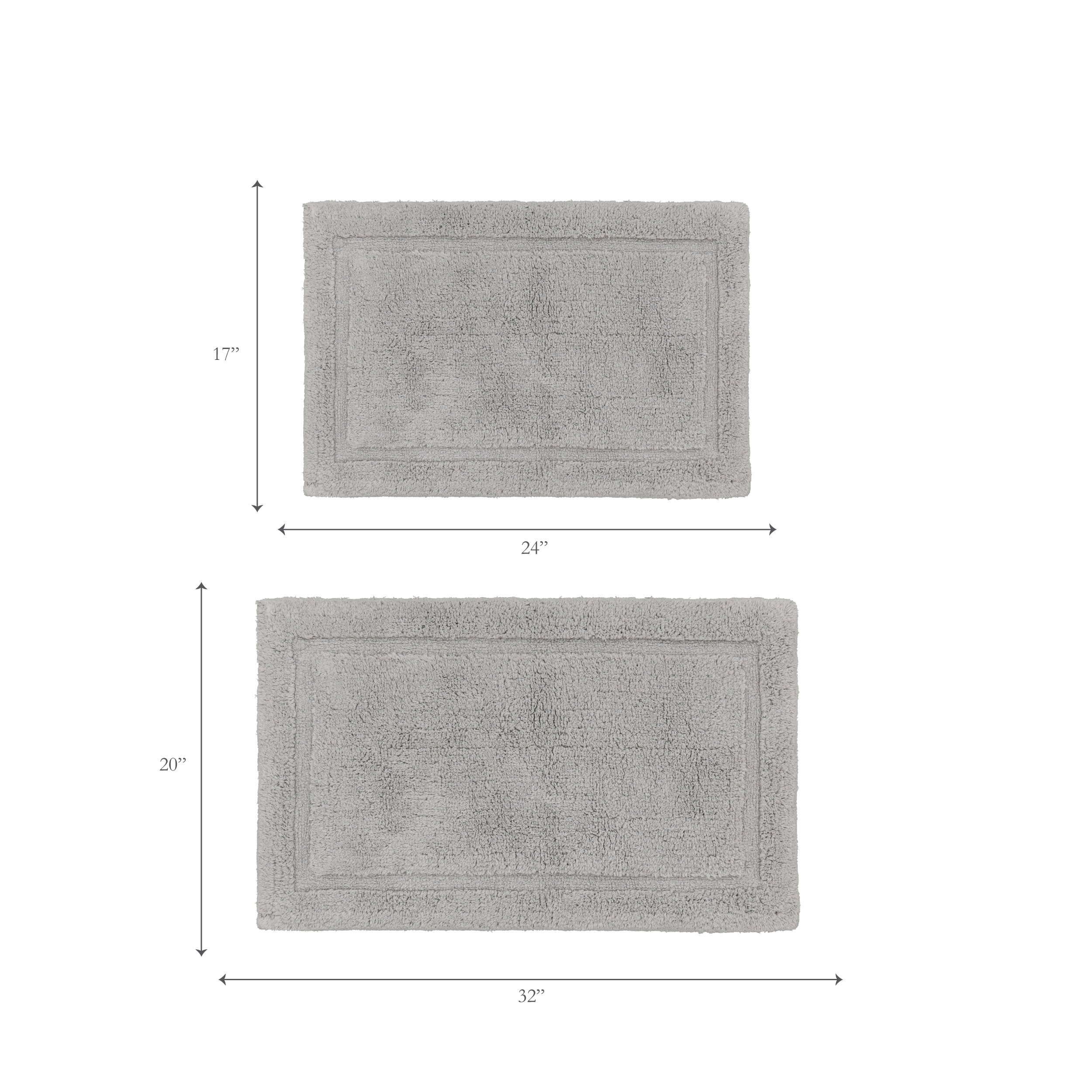 Jean Pierre New York Lydia Border Badematte, 100 % Baumwolle, rutschfest, 43,2 x 61 cm und 50,8 x 81,3 cm, Grau, 2-teiliges Set