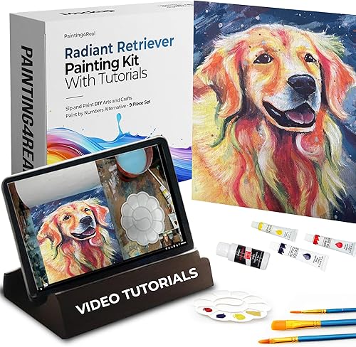 Kit de clase de pintura de bricolaje para adultos con tutoriales en video Aprende a pintar Radiant Retriever - Cómo pintar con acrílicos -