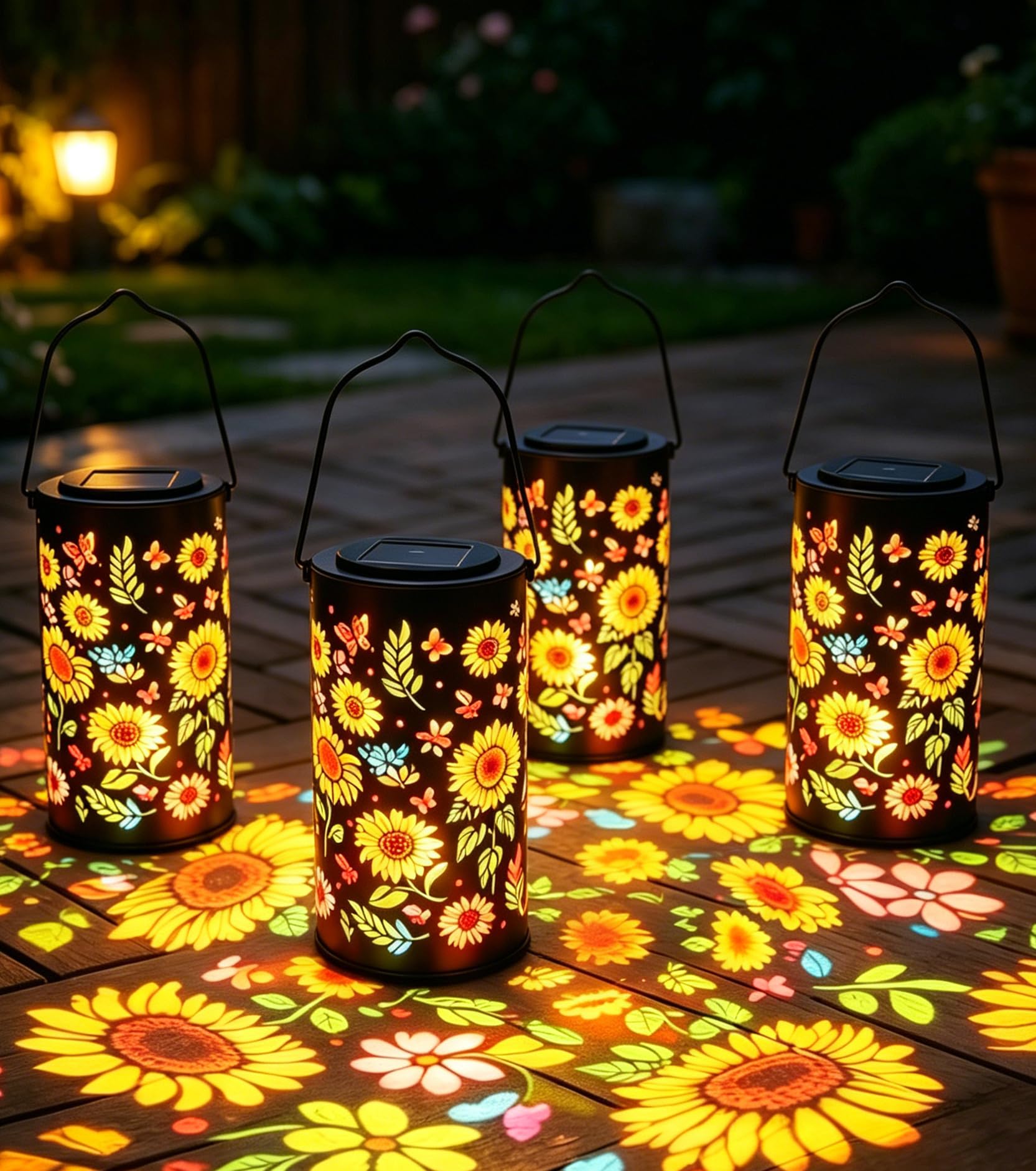 4 PCS Colorful Sunflower Glow Solar Garden Lantern – Waterproof Hanging Solar Lights Outdoor Garden Patio, Yard, Pathway, Lawn Ornaments Gifts for Mom, Grandma, Women, Mother's Day Christmas (4 PCS)