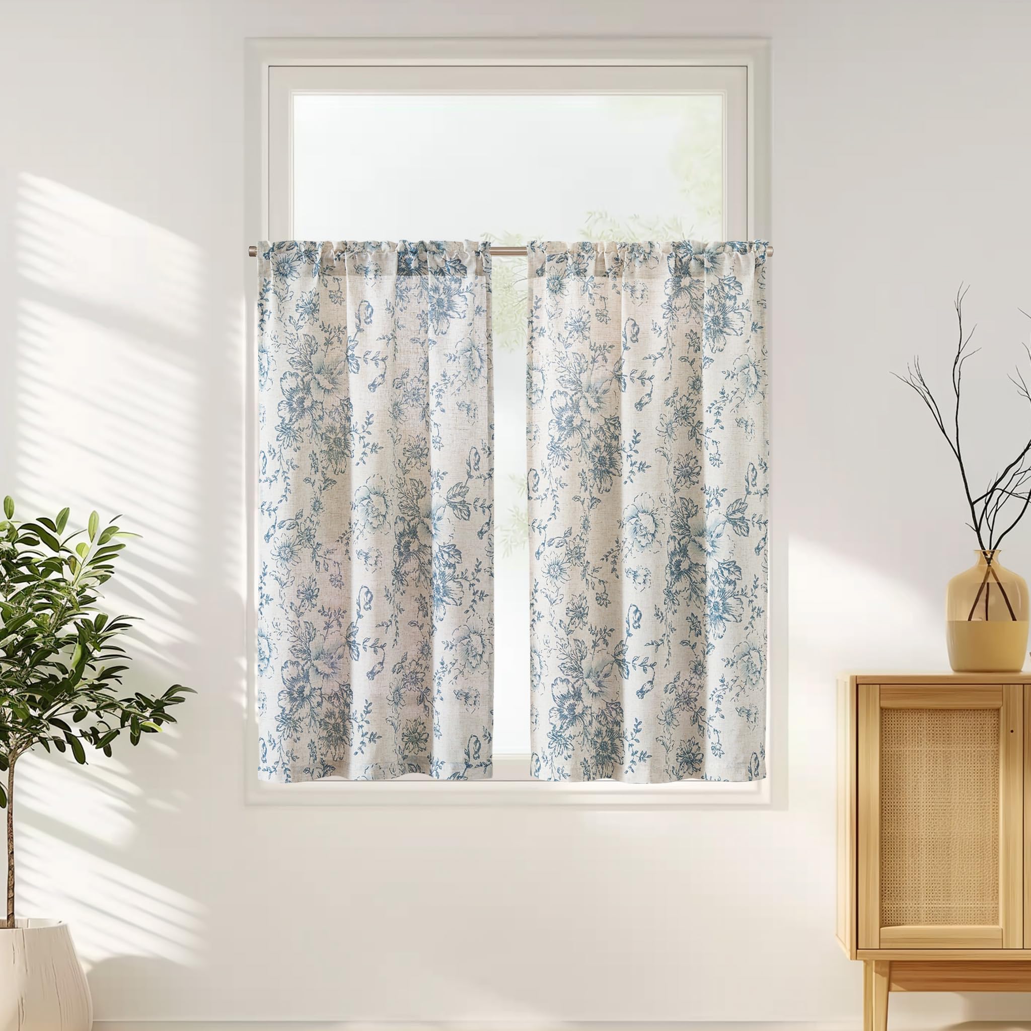 Amazon.com: jinchan Floral Linen Tier Curtains 45 Inch